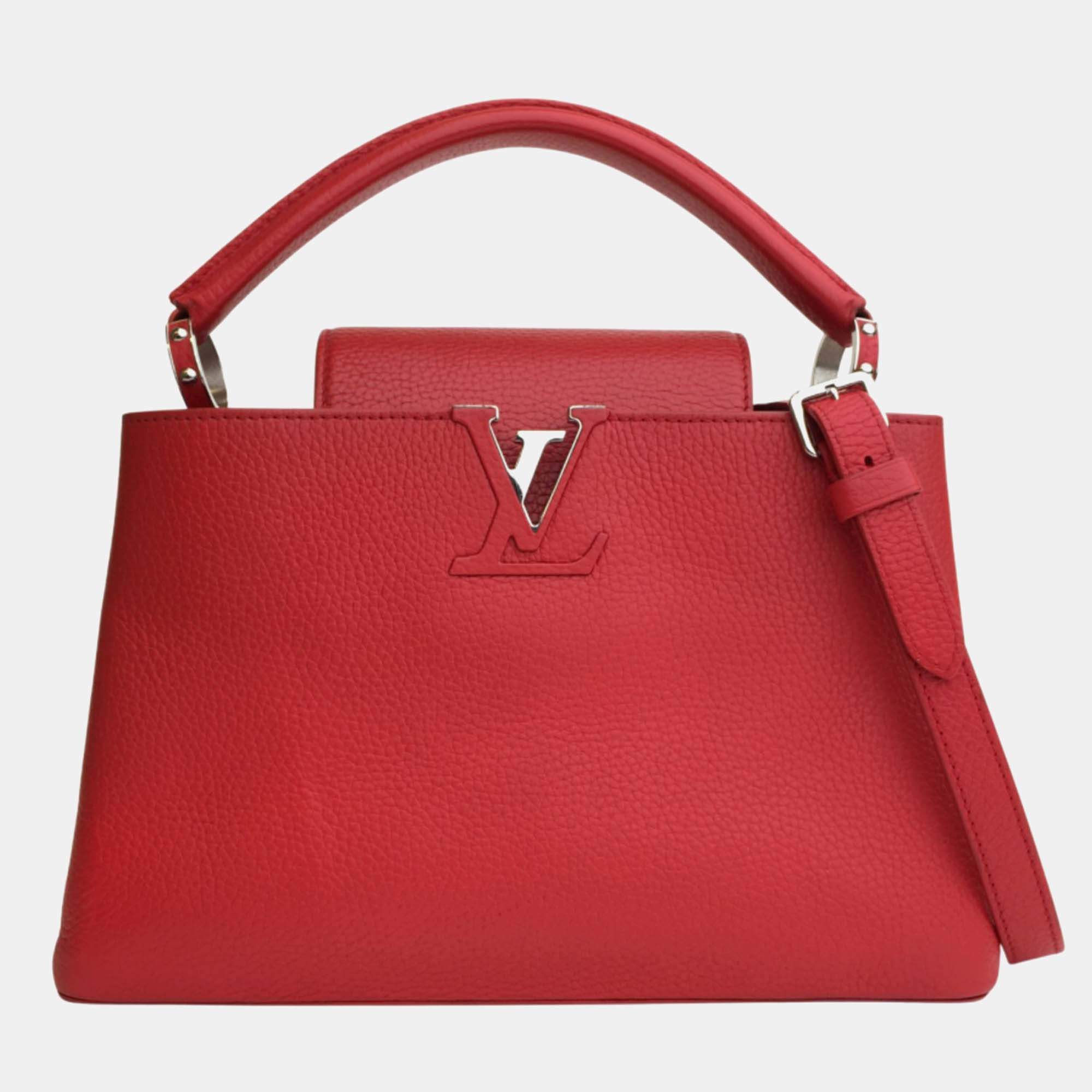 Louis Vuitton Red Leather Capucines MM Top Handle Bag