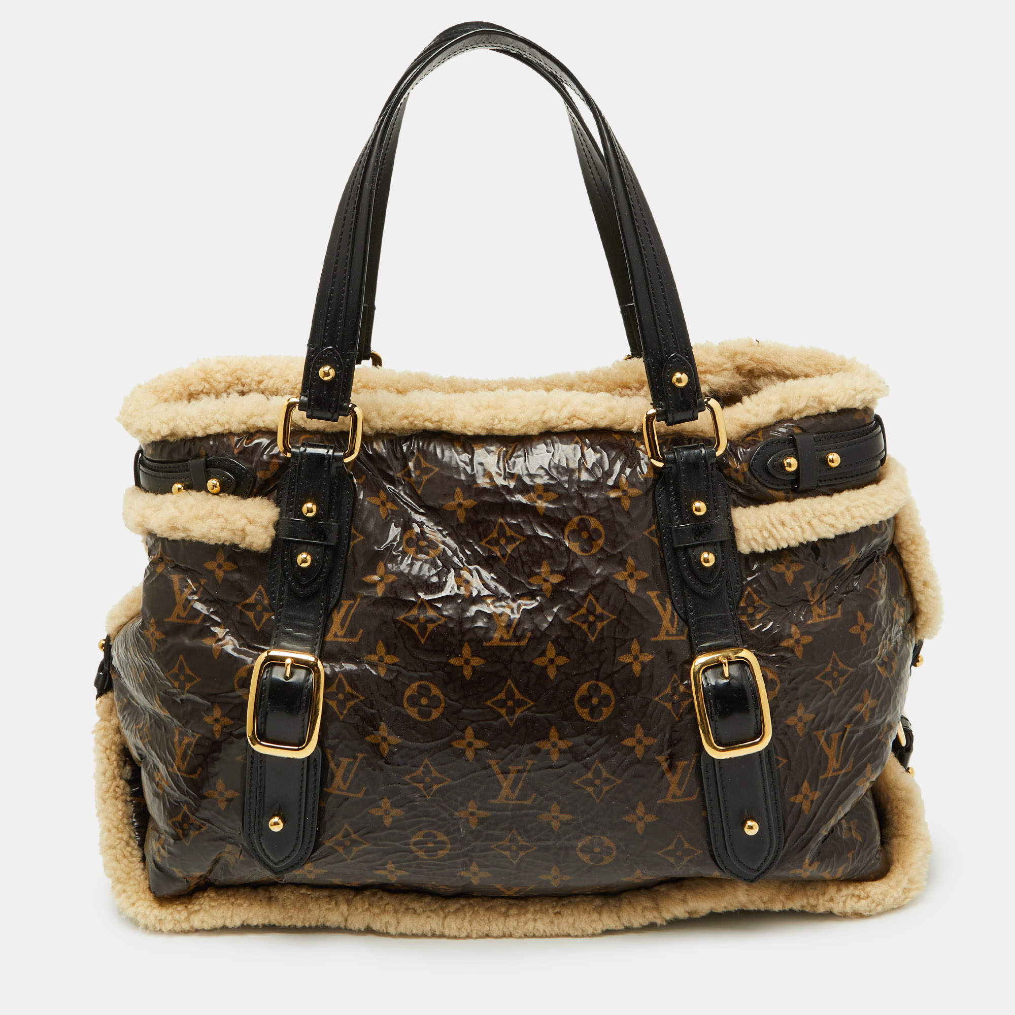 Pre Owned Louis Vuitton Monogram Limited Edition Shearling Sac Thunder Bag