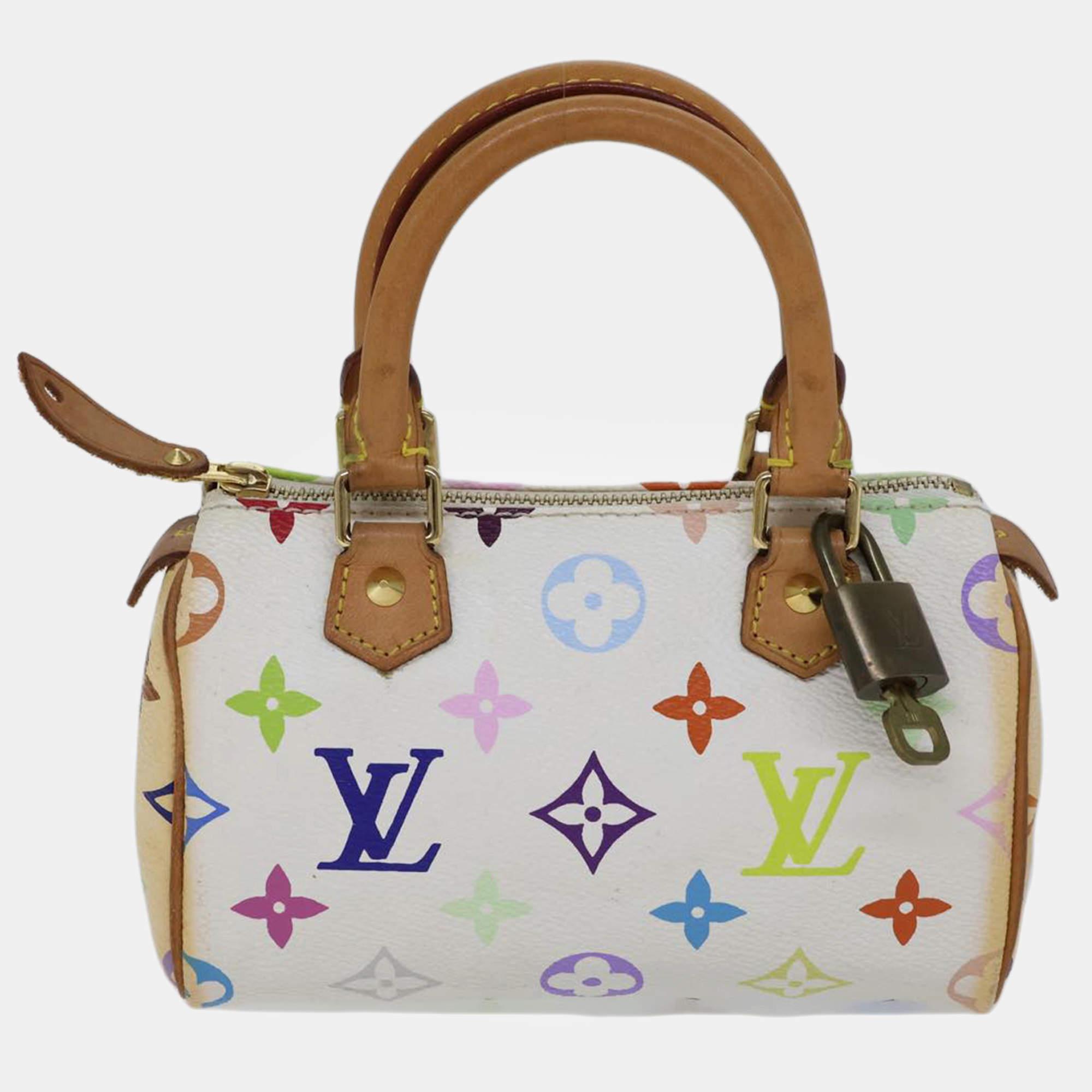 Louis Vuitton x Takashi Murakami White Multicolour Coated Canvas Monogram Speedy Satchel Bag