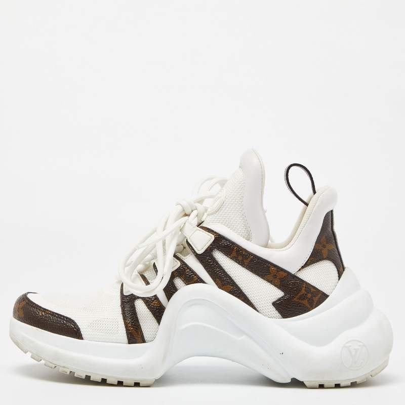 Louis Vuitton White Mesh and Monogram Canvas Archlight Sneakers Size 37