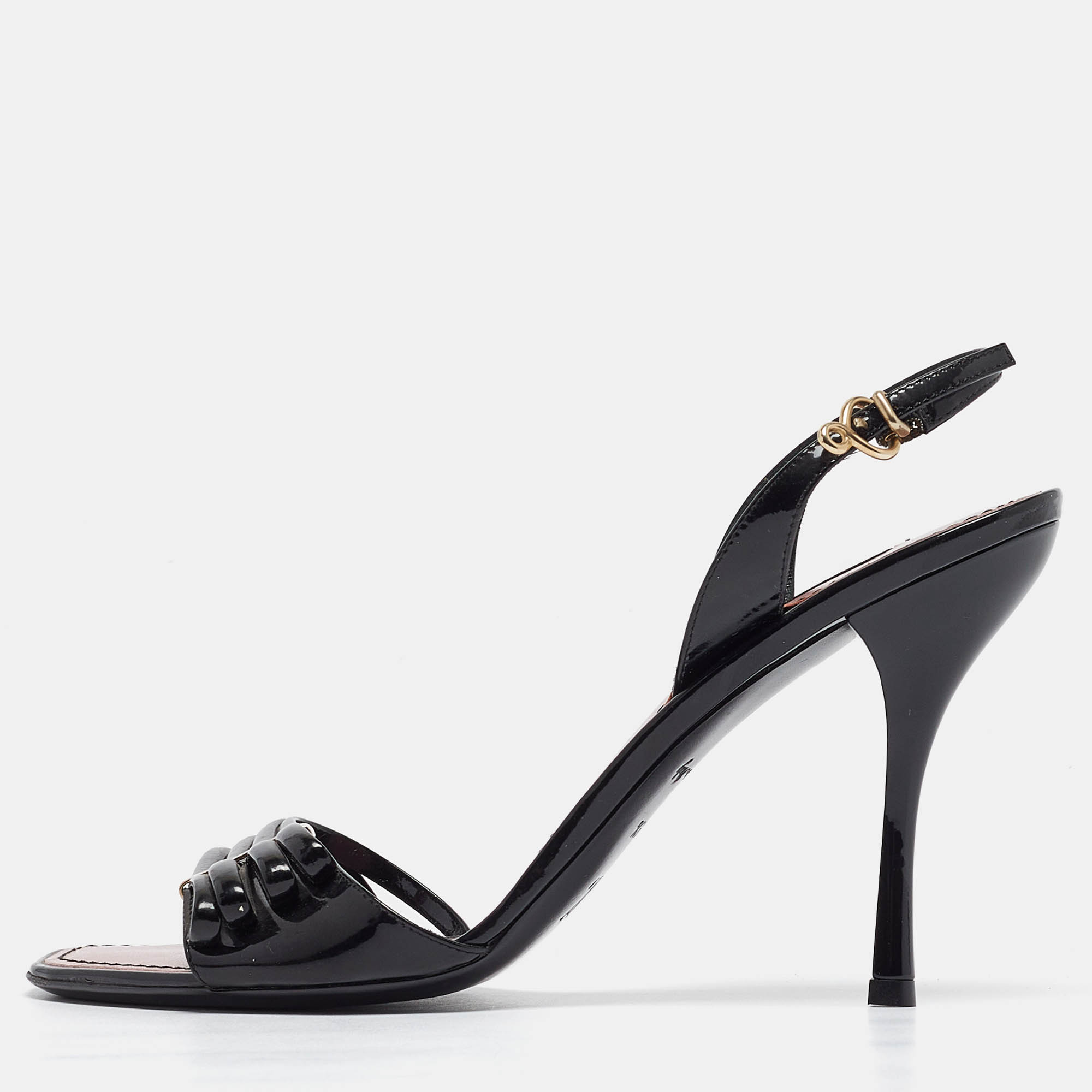 Louis Vuitton Black Patent Leather Slingback Sandals Size 39.5