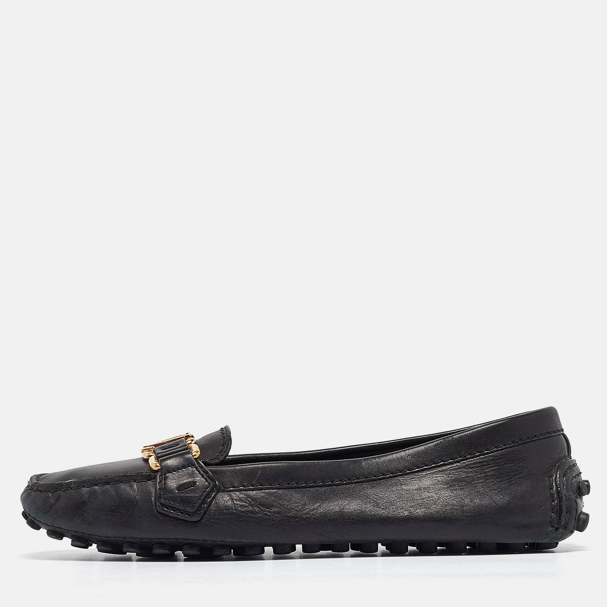 Pre Owned Louis Vuitton Black Leather Oxford Ballet Flats Size 37