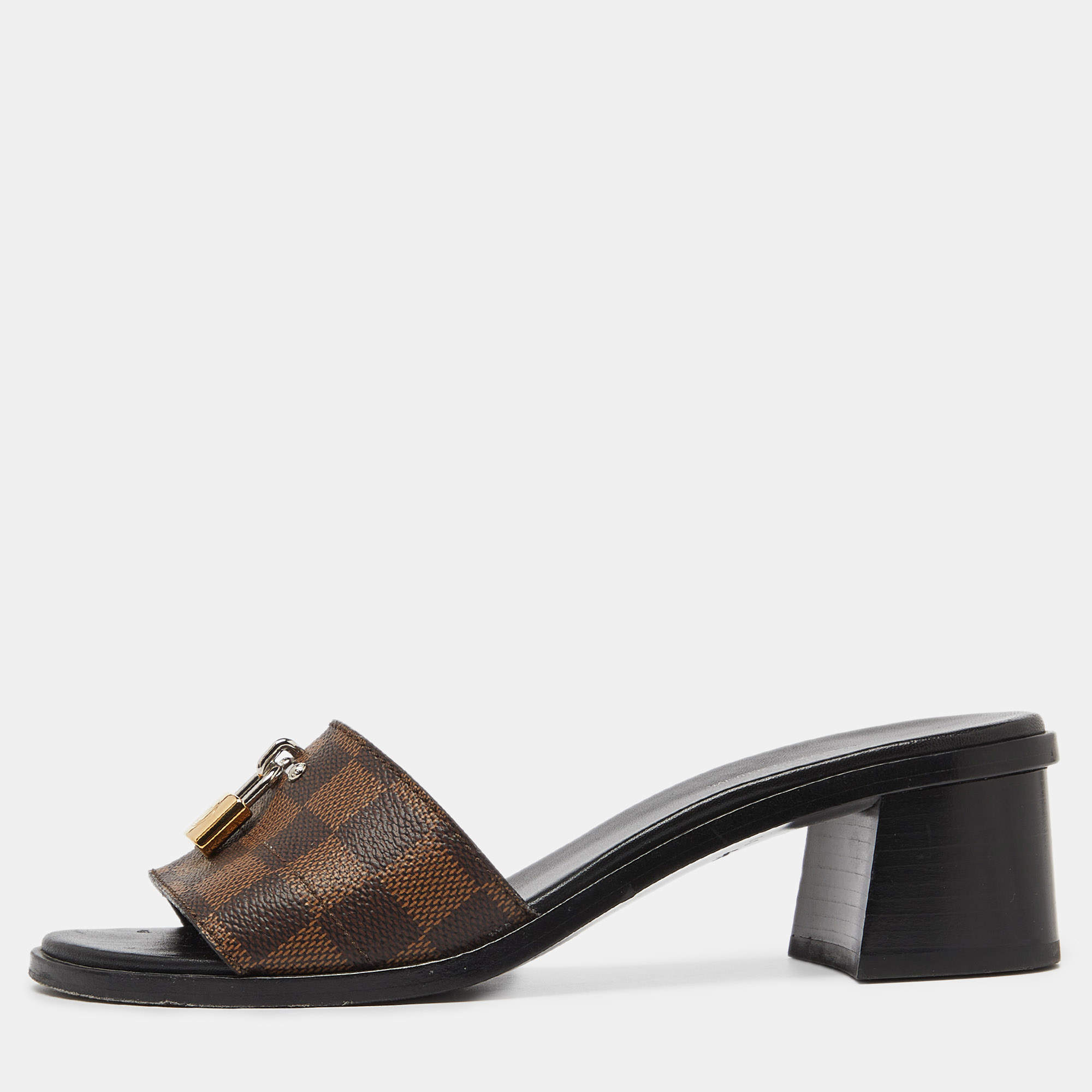 مملوكة مسبقًا Louis Vuitton Damier Ebene Canvas Lock It Slide Sandals Size 37
