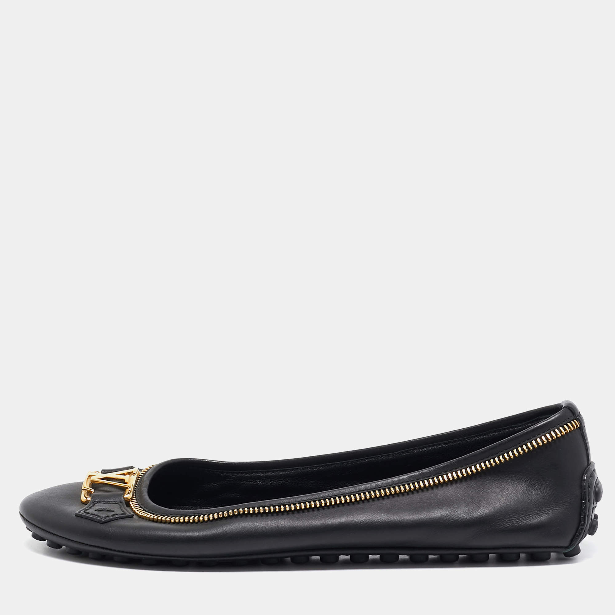 Pre Owned Louis Vuitton Black Leather Oxford Ballet Flats Size 39