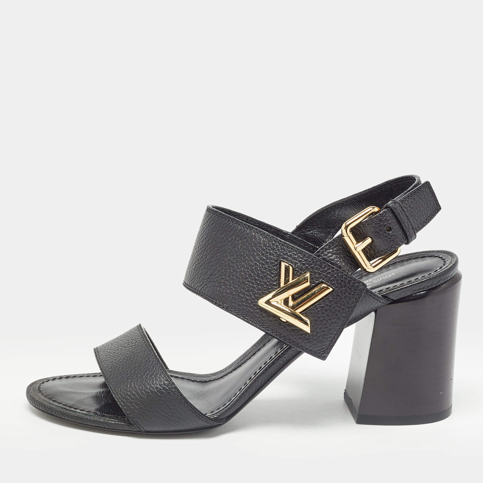 Louis Vuitton Black Leather Horizon Slingback Sandals Size 39