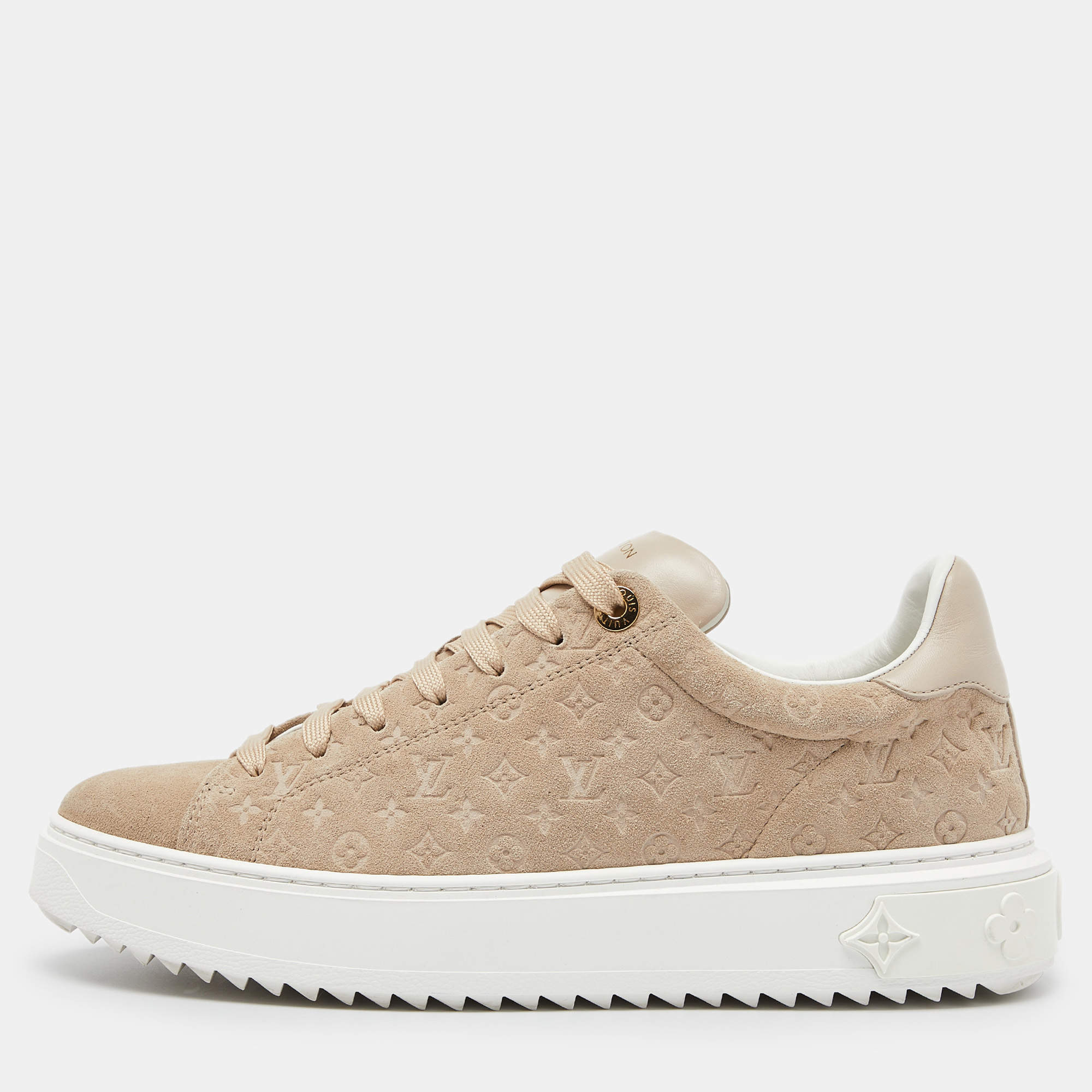 Louis Vuitton Beige Monogram Suede Time Out Low Top Sneakers Size 40