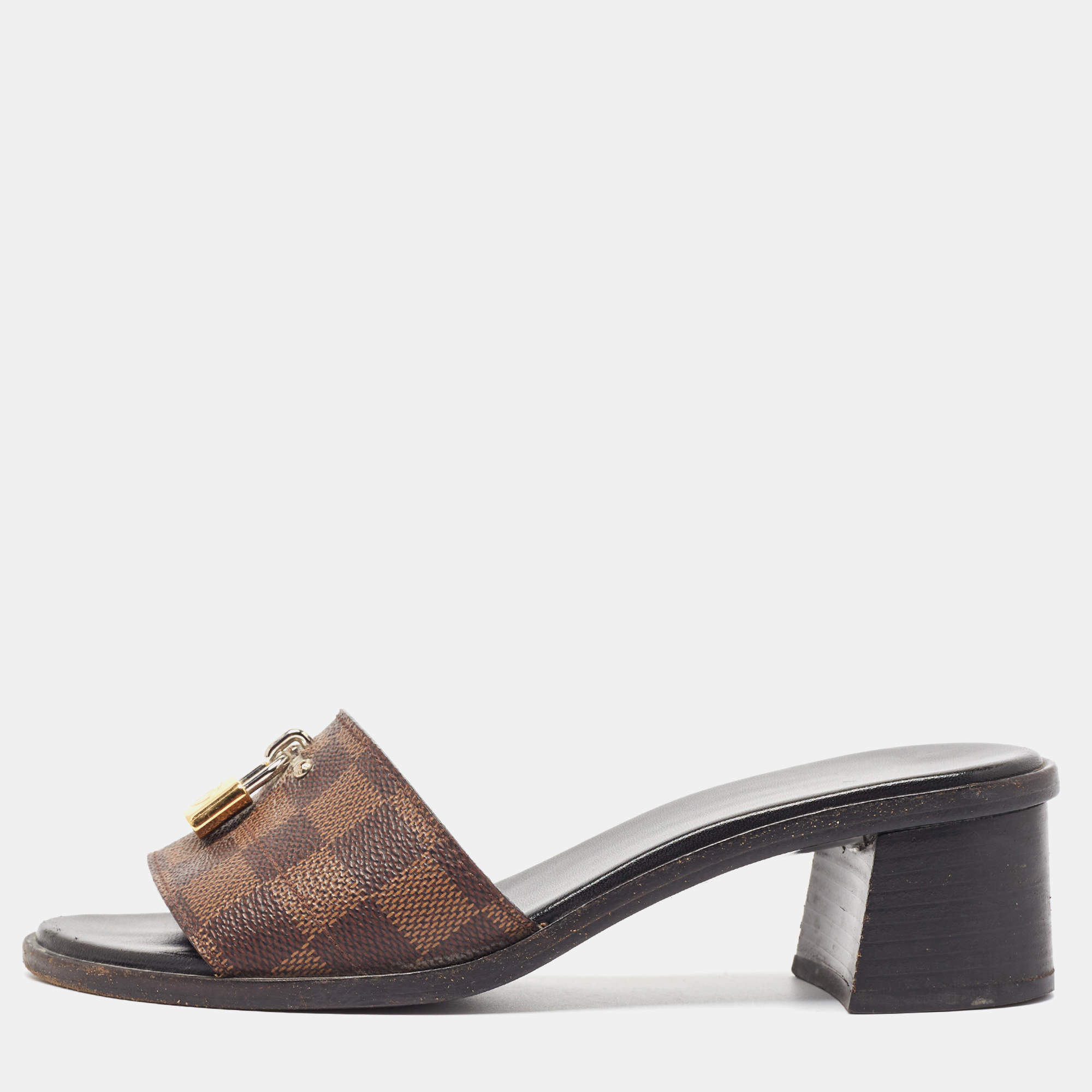 Pre Owned Louis Vuitton Brown Damier Ebene Canvas Lock It Sandals Size 36