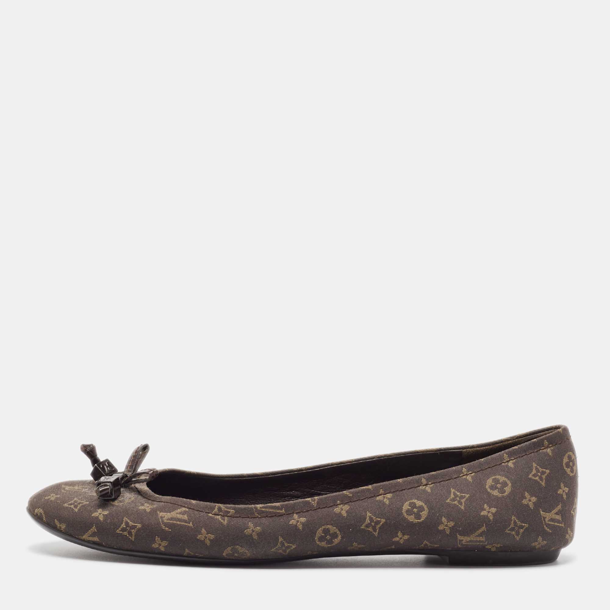 Pre Owned Louis Vuitton Brown Canvas Ballet Flats Size 40.5