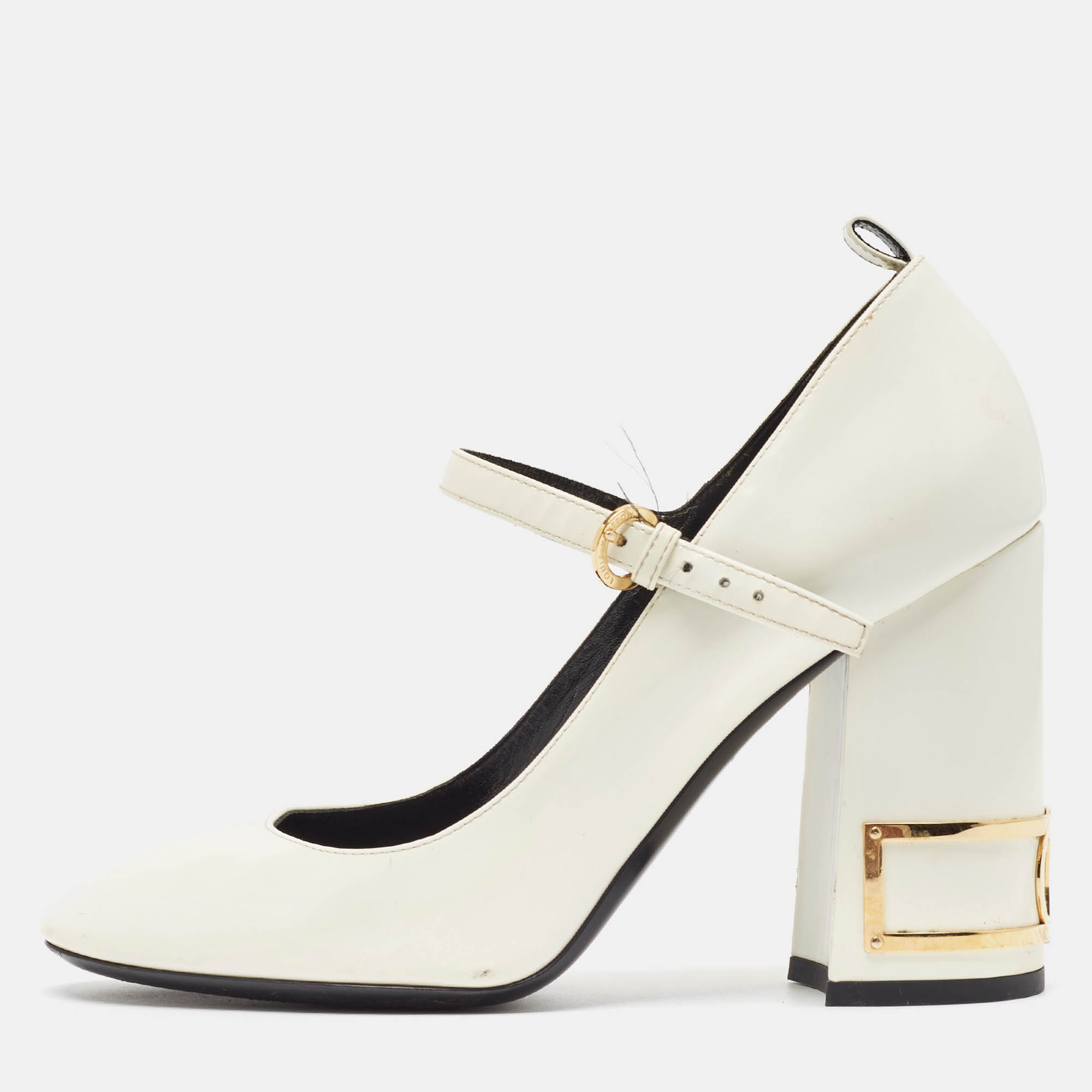 Pre Owned Louis Vuitton White Patent  Leather Bliss Multistrap Pumps Size 39