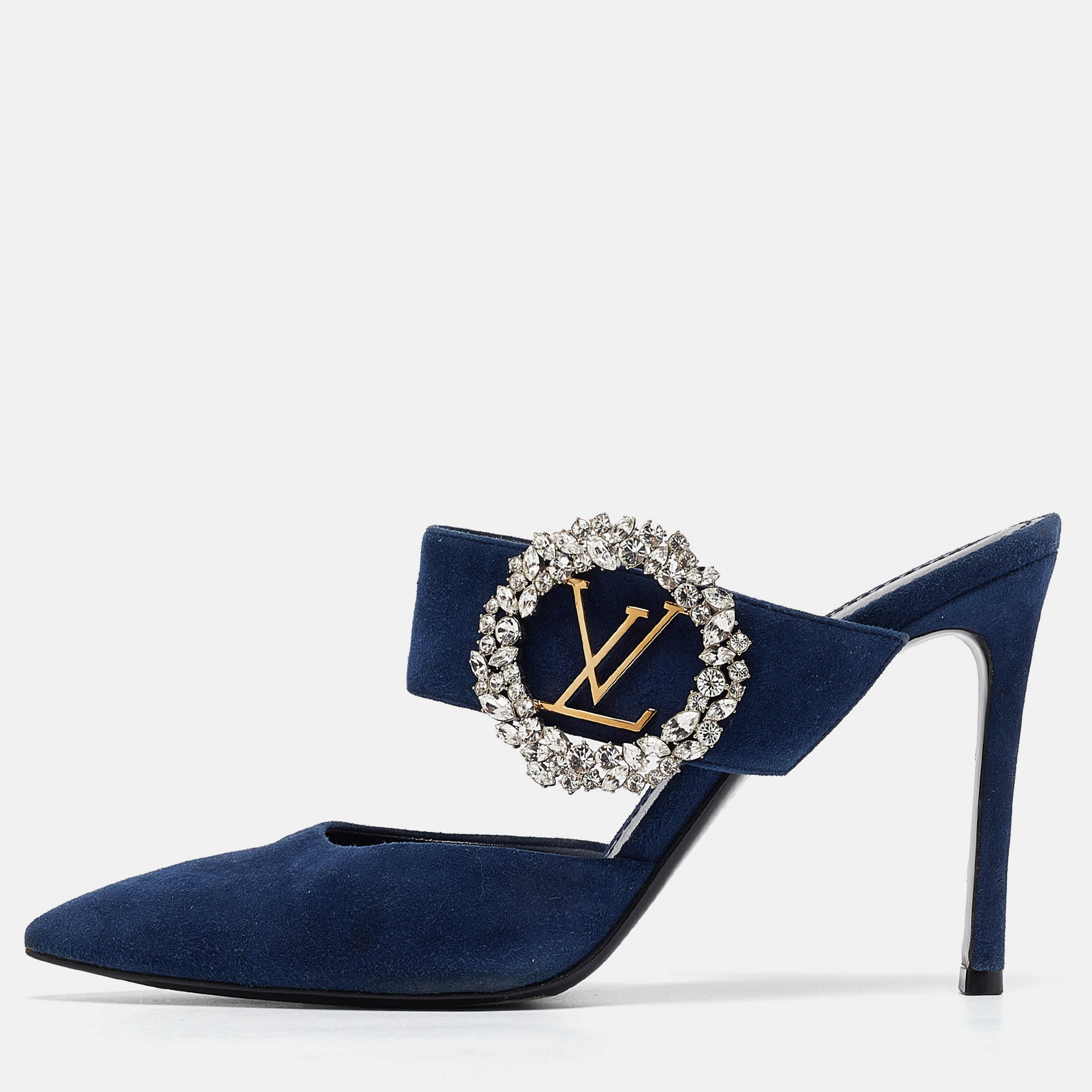 مملوكة مسبقًا Louis Vuitton Navy Blue Suede Madeleine Mules Size 39.5