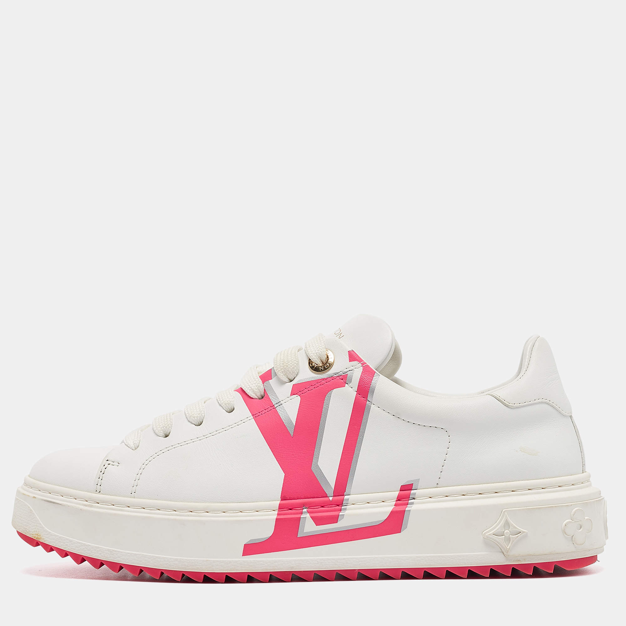 Louis Vuitton White/Pink Leather Time Out Low Top Sneakers Size 39