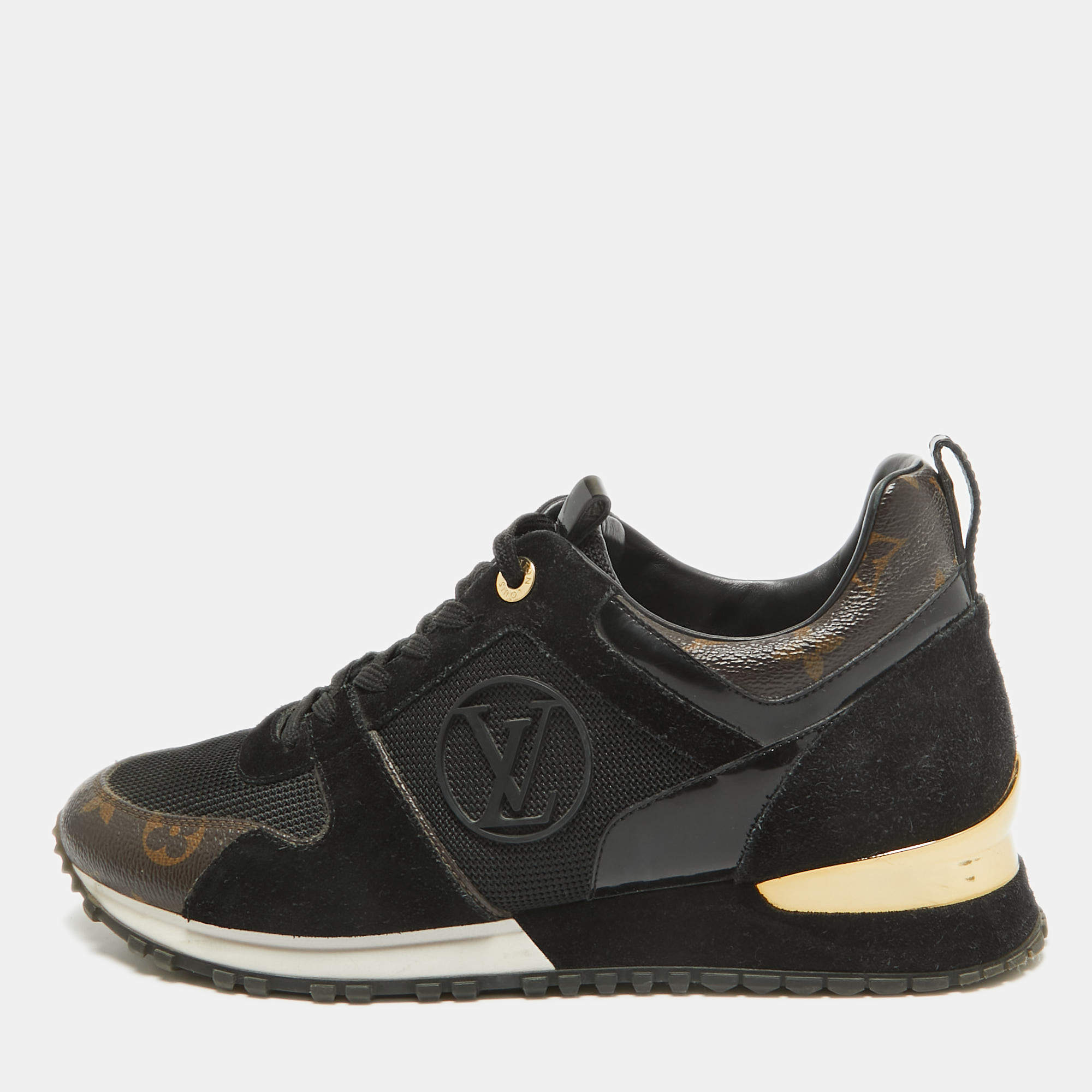 Louis Vuitton Black/Brown Monogram Coated Canvas and Mesh Run Away Low Top Sneakers Size 39