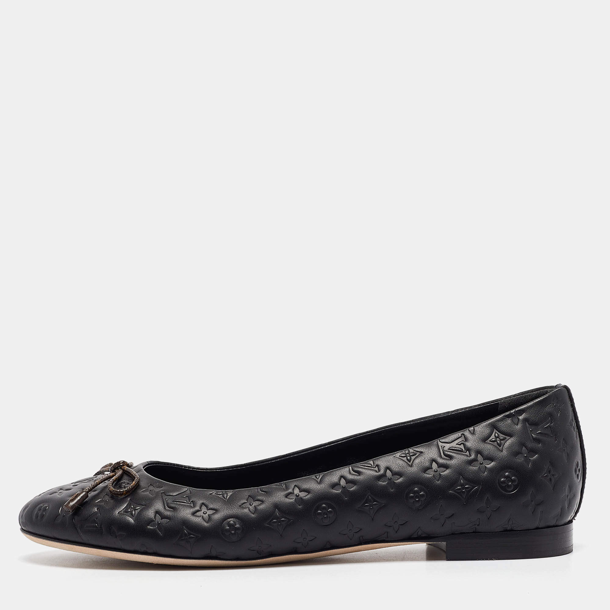 Louis Vuitton Black Leather Slip On Ballet Flats Size 37