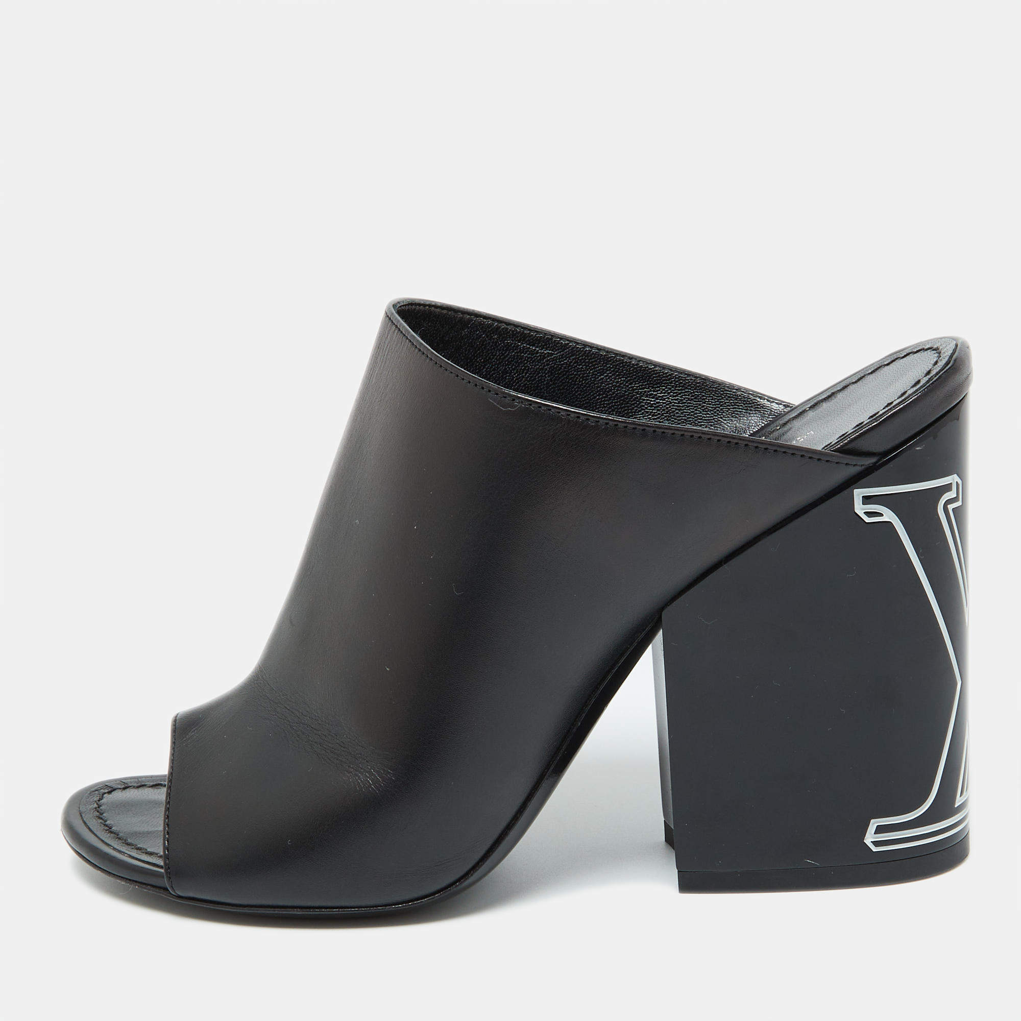 Louis Vuitton Black Leather Mules Size 38.5