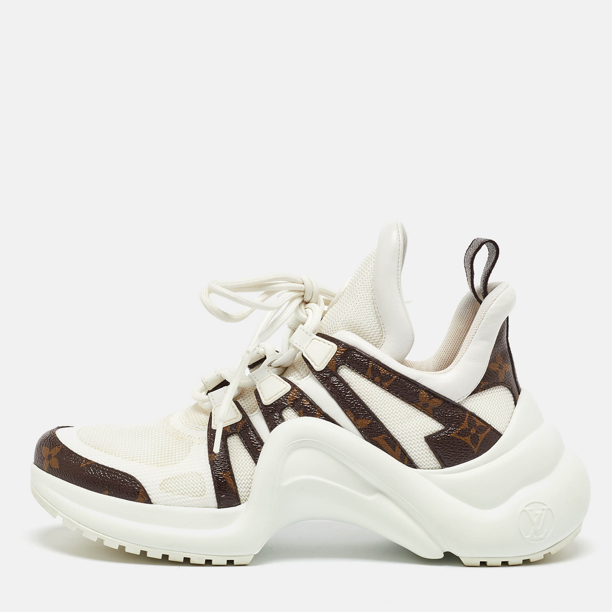 Louis Vuitton White/Brown Monogram Canvas and Mesh Archlight Low Top Sneakers Size 39.5
