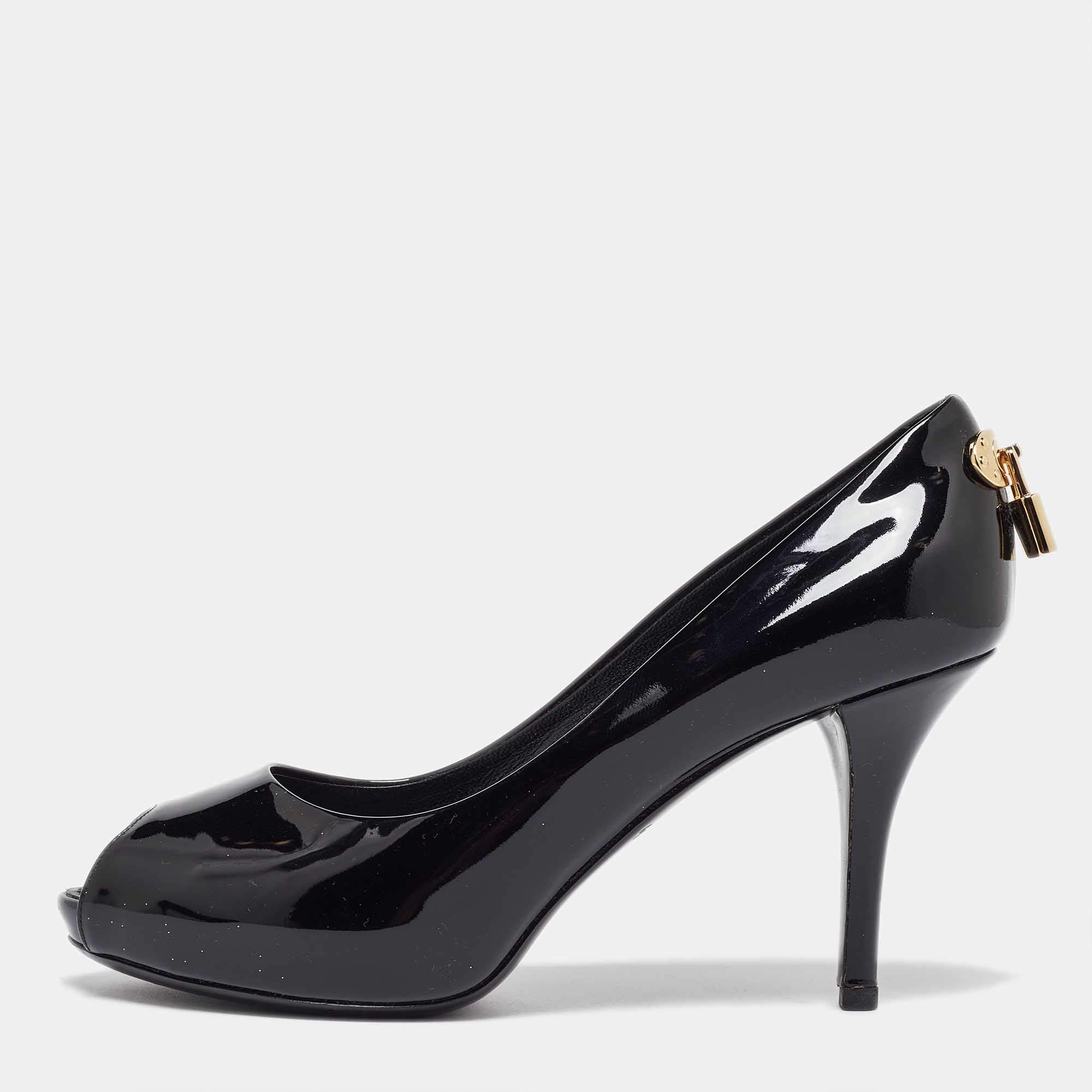 Louis Vuitton Black Patent Leather Oh Really! Peep Toe Pumps 37