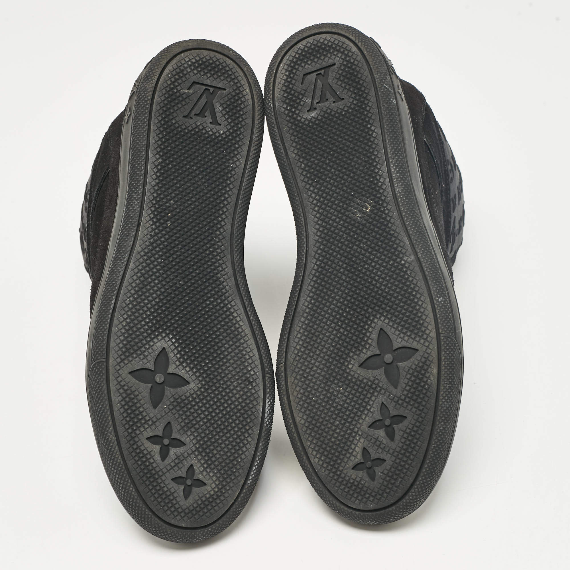 Pre Owned Louis Vuitton Black Neoprene and Suede Wedge Sneakers Size 38