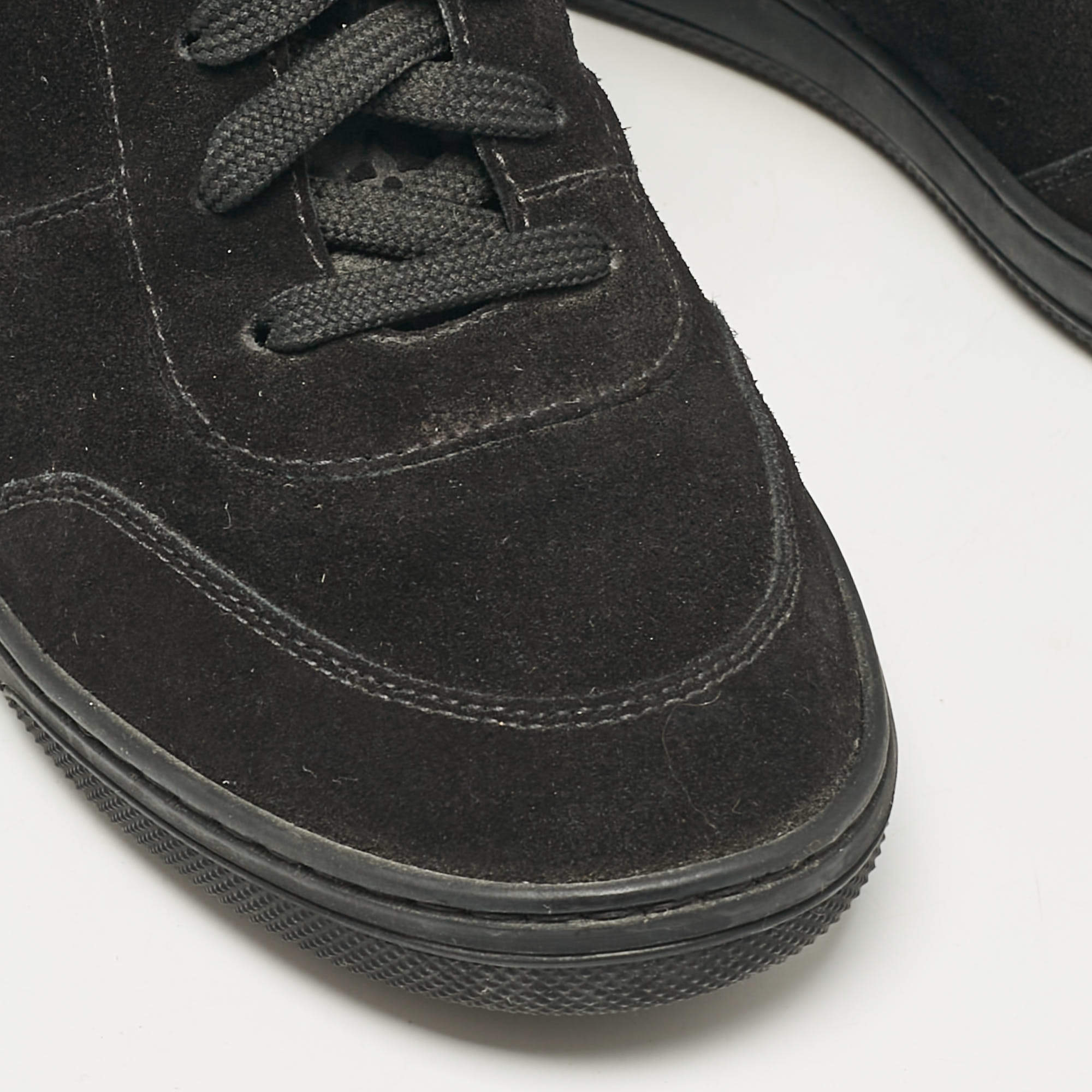 Pre Owned Louis Vuitton Black Neoprene and Suede Wedge Sneakers Size 38