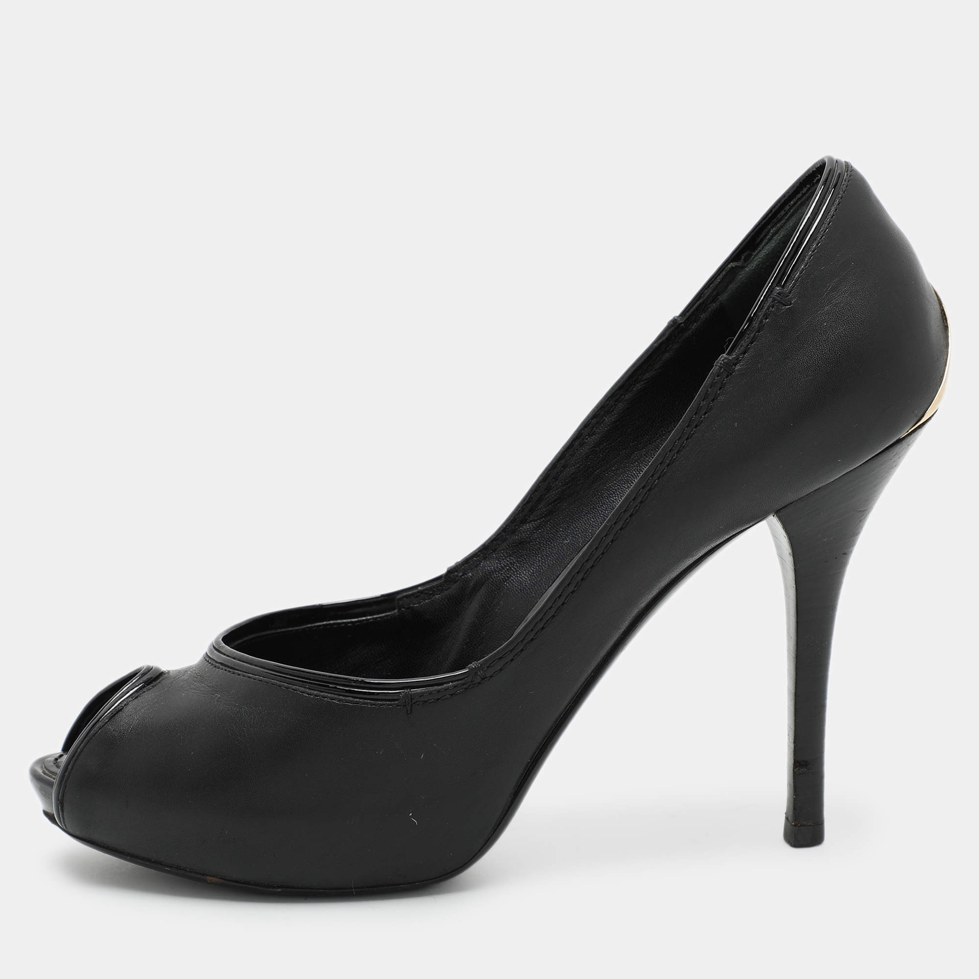 Louis Vuitton Black Leather Peep Toe Pumps Size 38