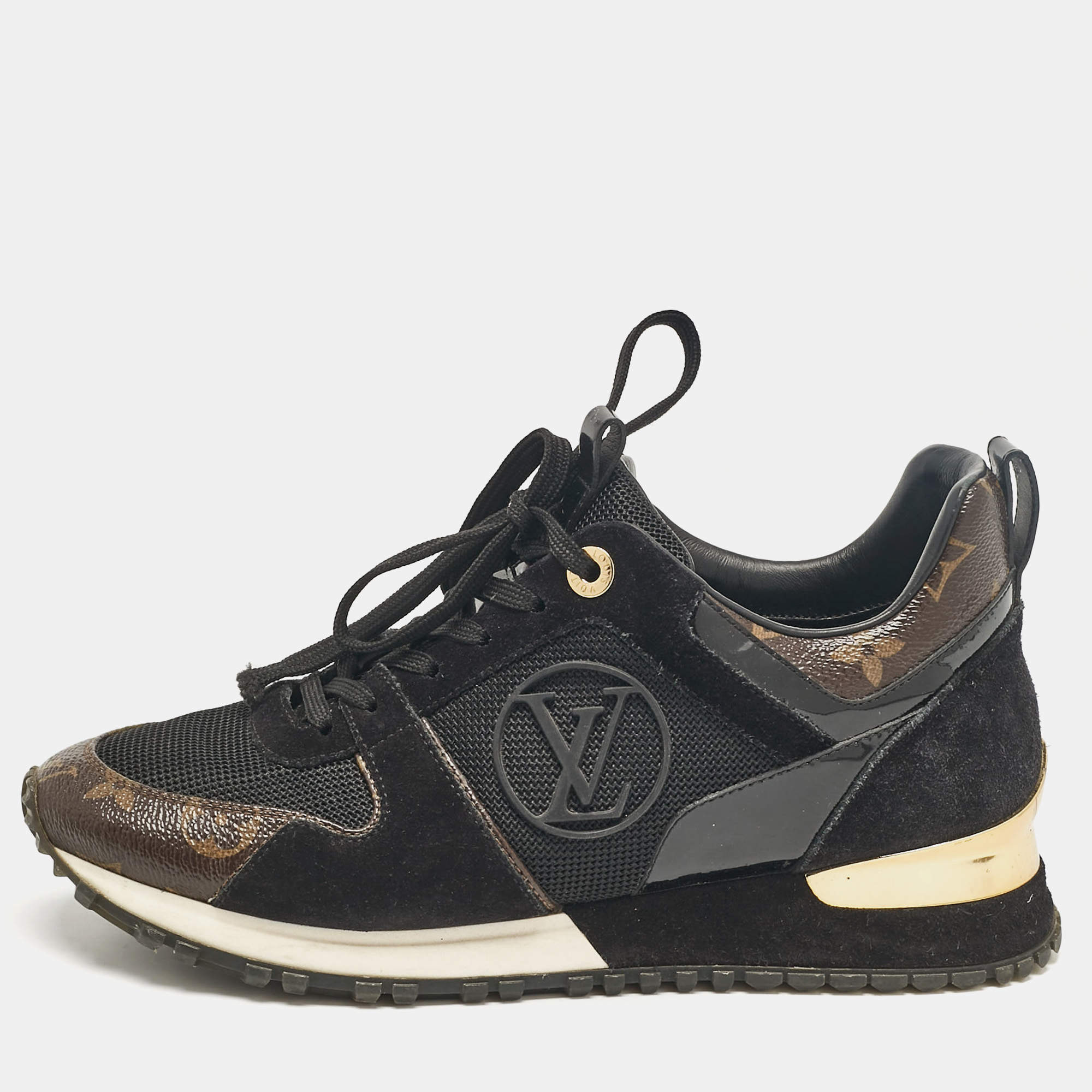 Louis Vuitton Black/Brown Canvas and Suede Run Away Low Top Sneakers Size 36.5