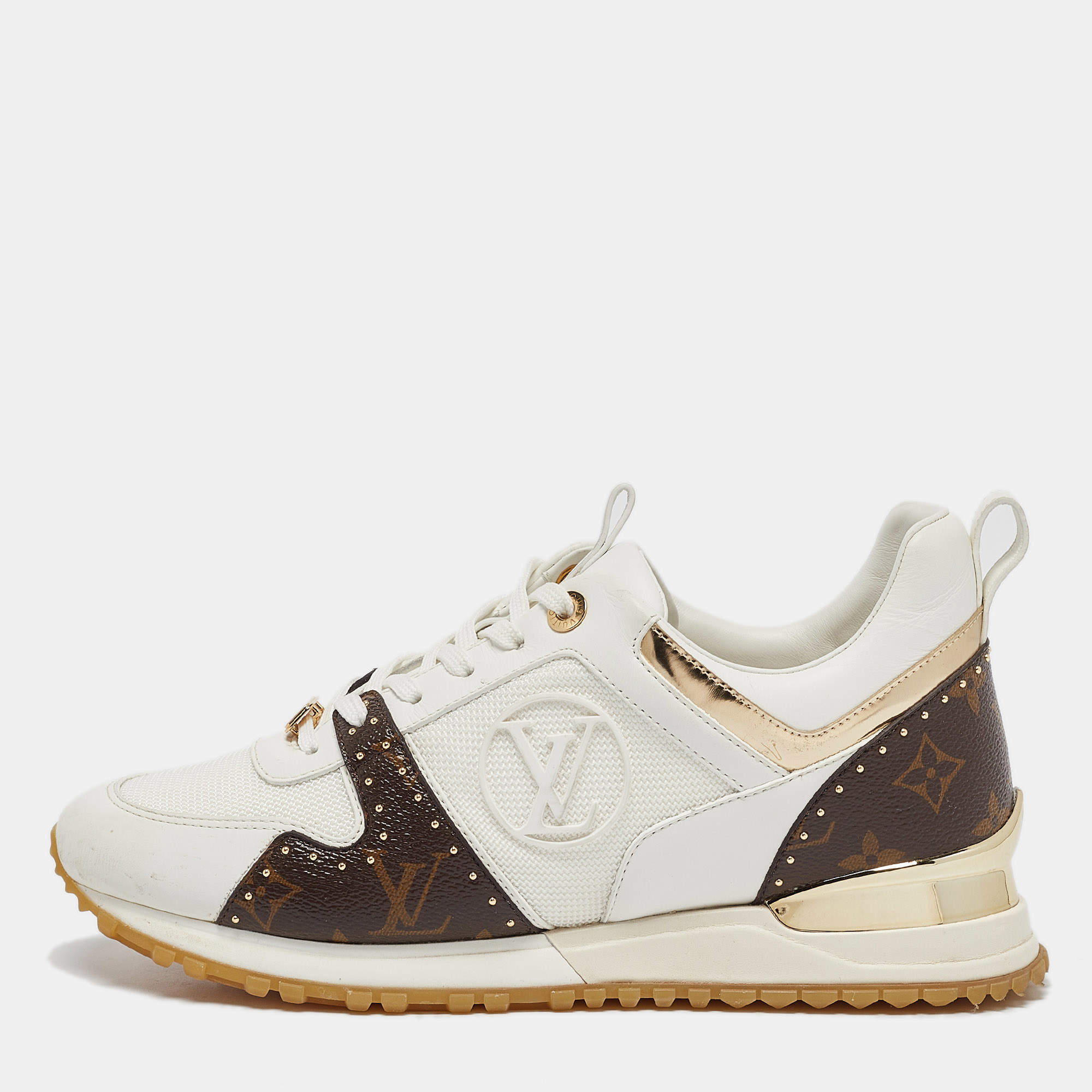 Louis Vuitton White/Brown Monogram Canvas and Leather Run Away Low Top Sneakers Size 40