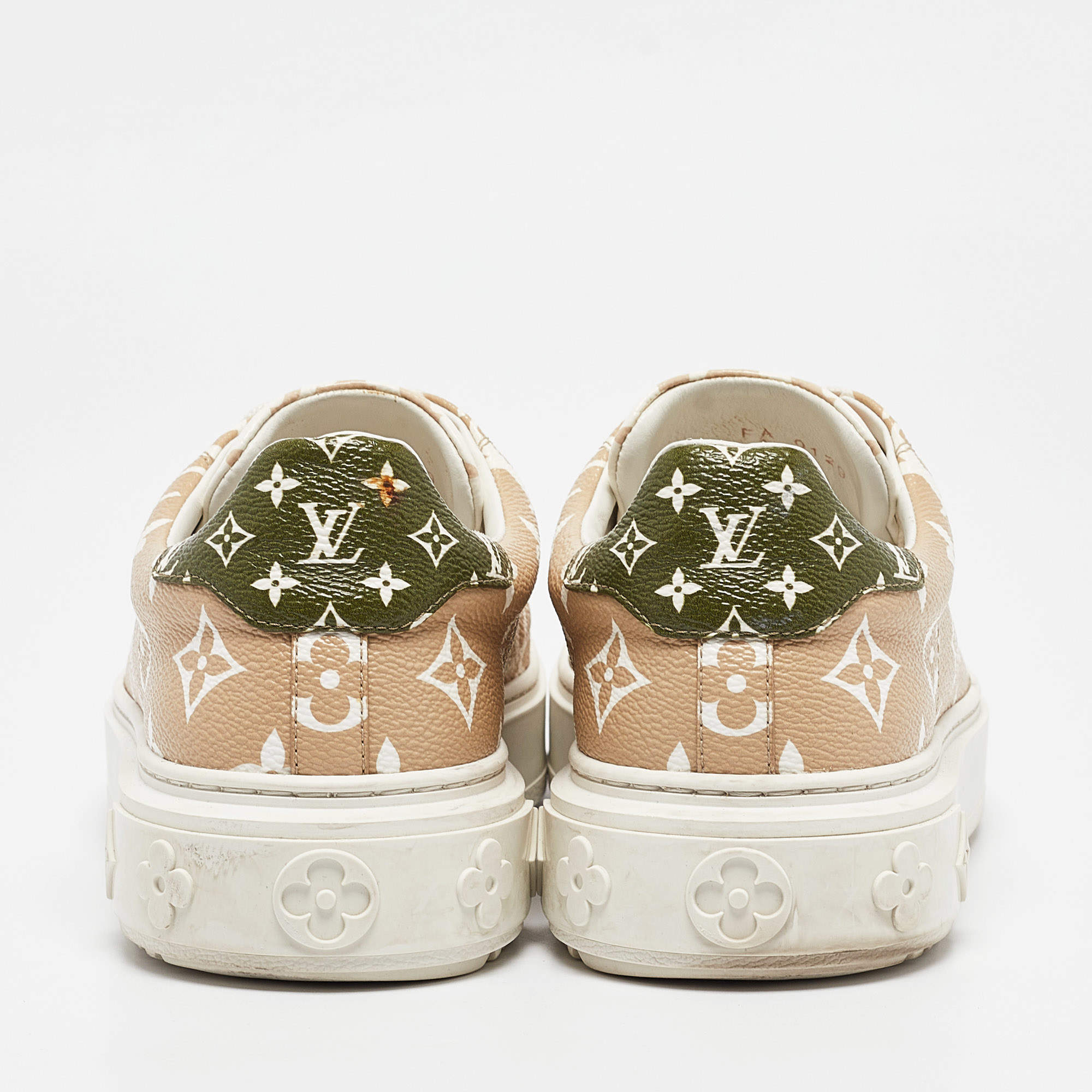 Pre Owned Louis Vuitton Beige Canvas Time Out Lace Up Sneakers Size 38