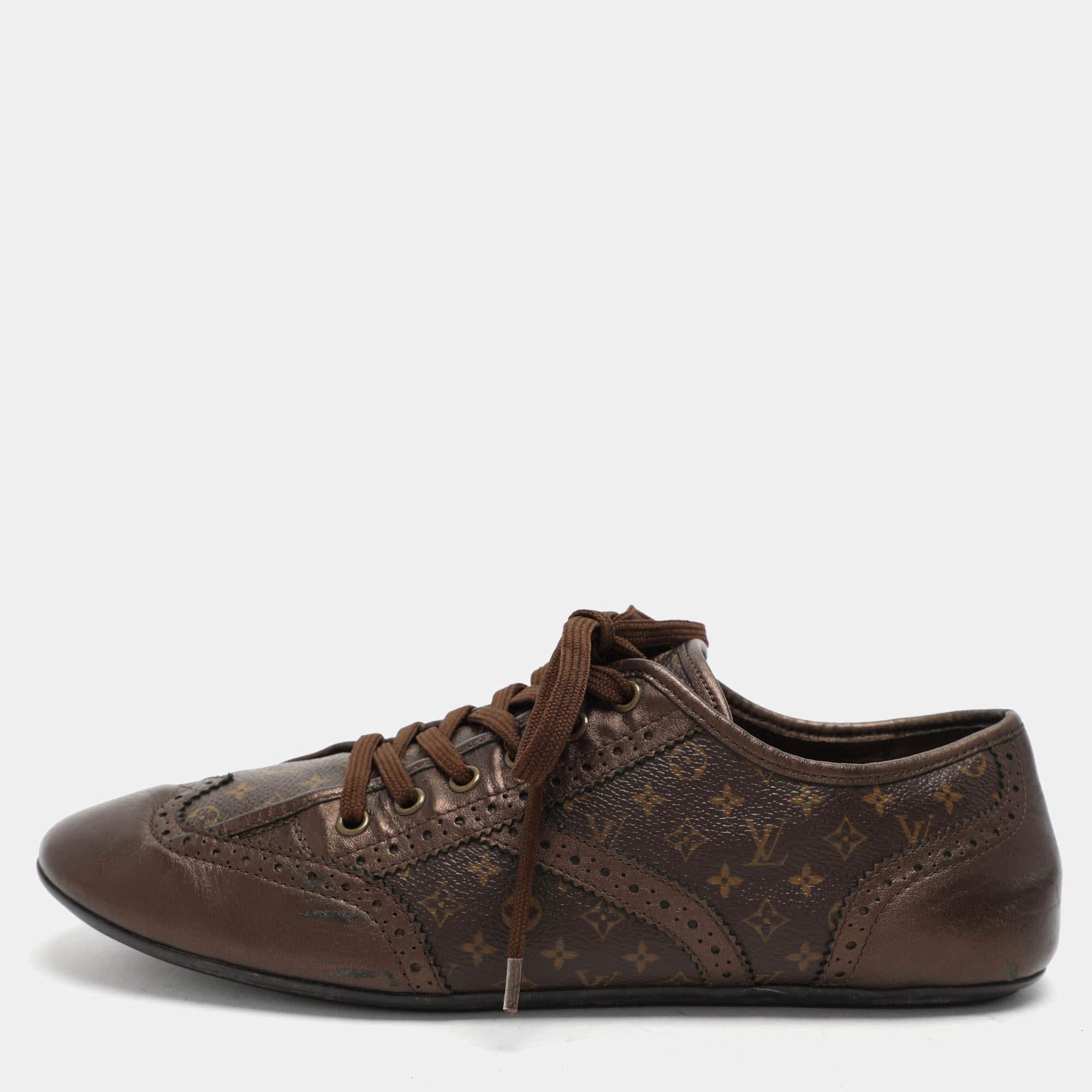 Louis Vuitton Brown Monogram Canvas and Leather Low Top Sneakers Size 40.5