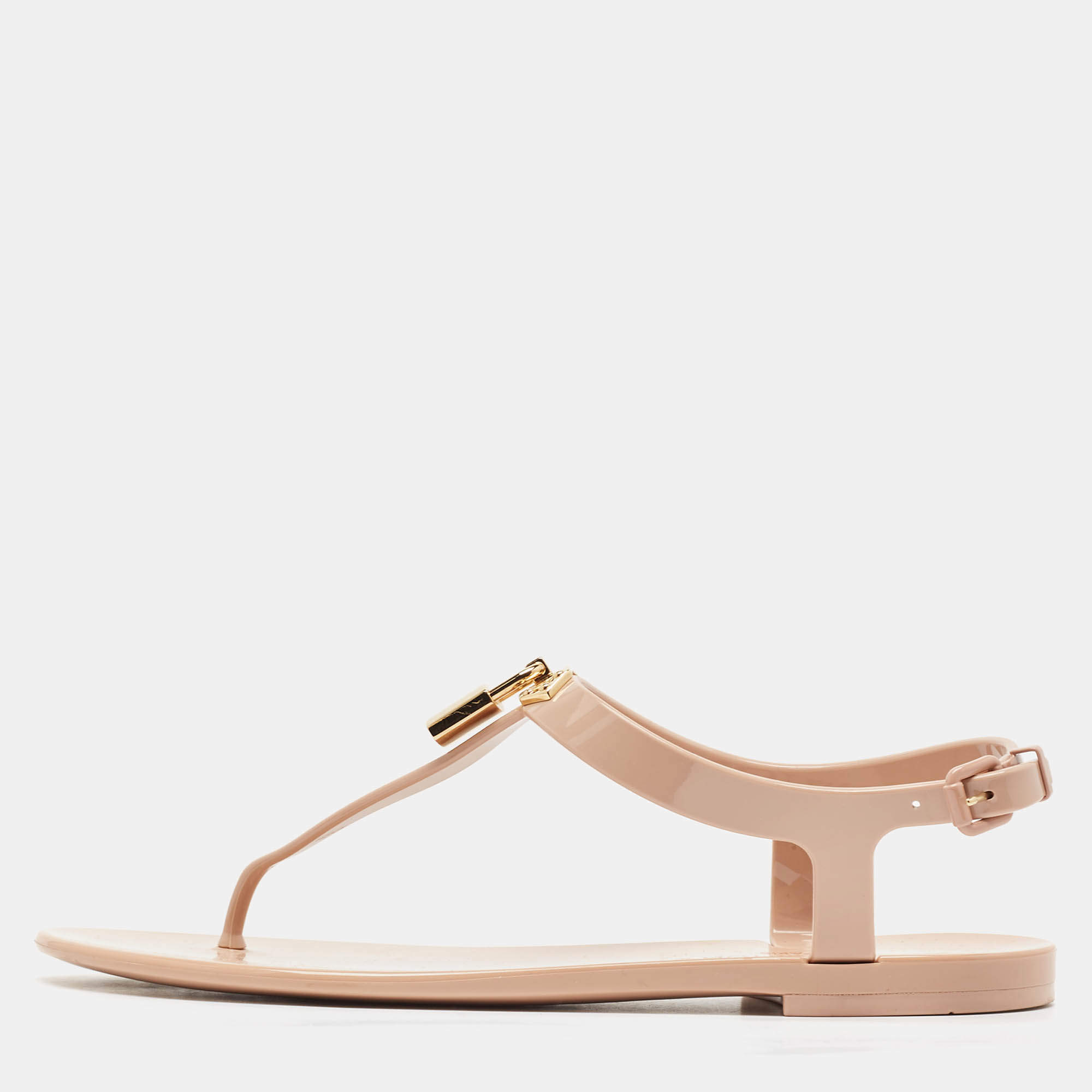 Pre Owned Louis Vuitton Pink Rubber Bikini Flat Sandals Size 38