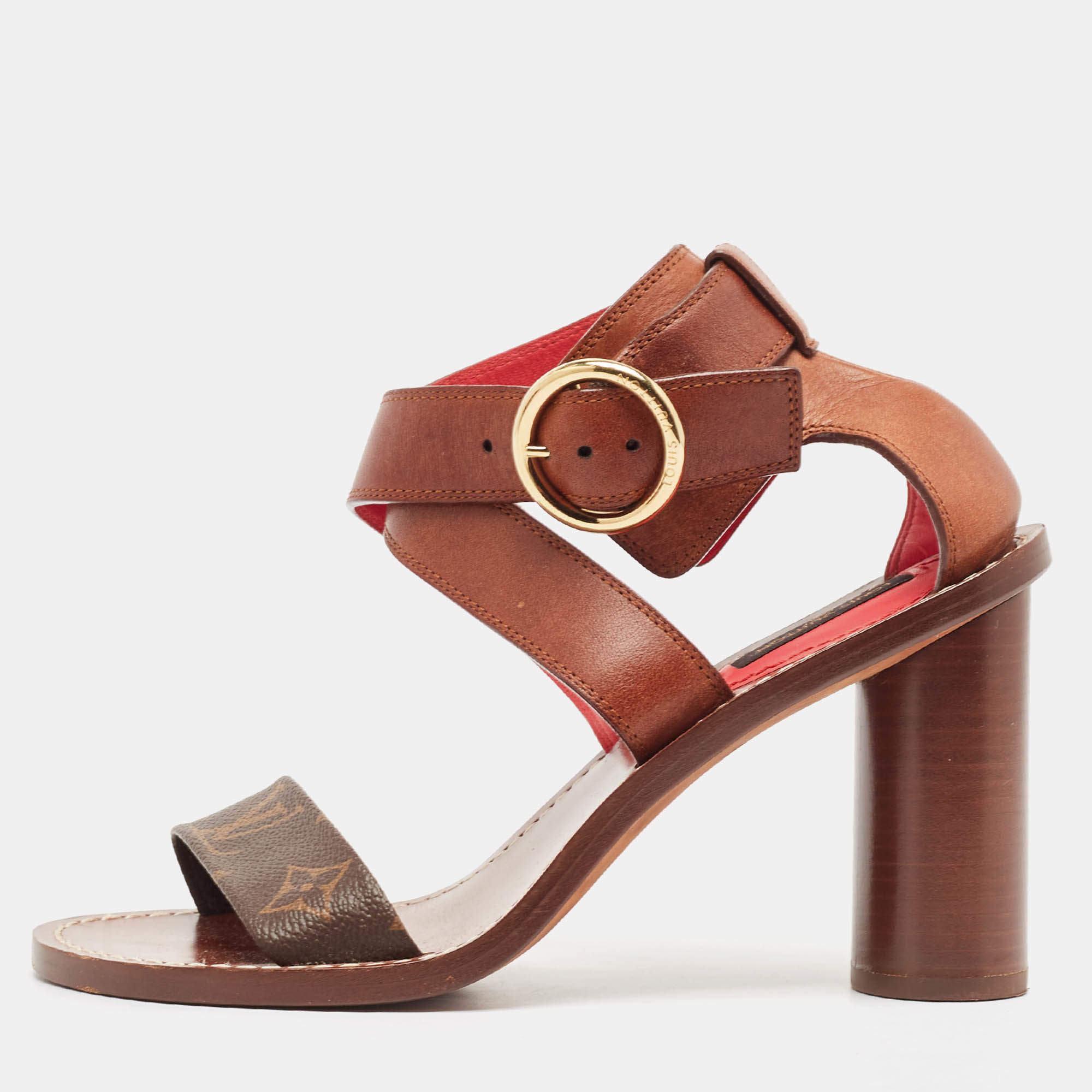 Pre Owned Louis Vuitton Brown Monogram Canvas and Leather Ocean Drive Sandals Size 37.5