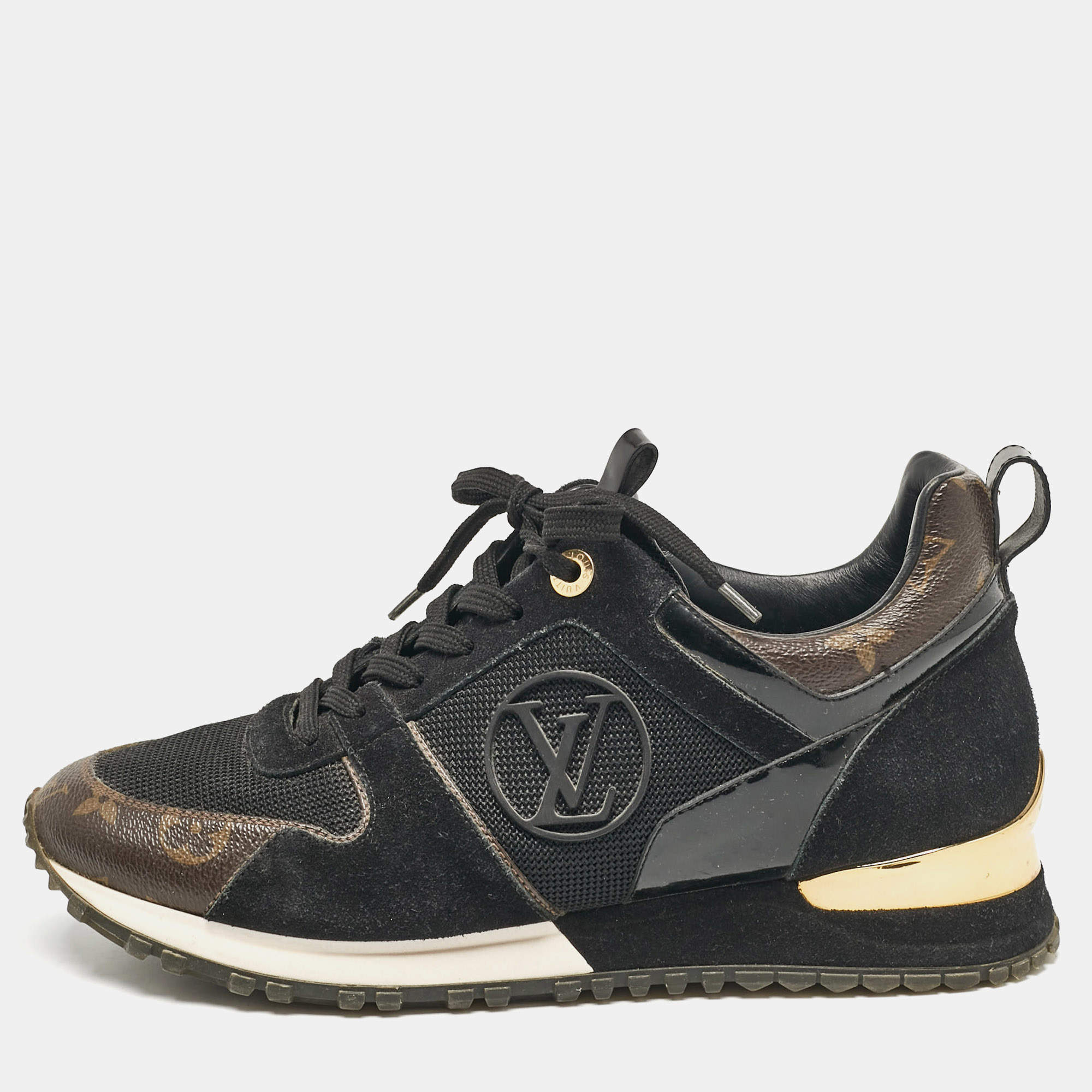 Louis Vuitton Brown/Black Monogram Canvas and Mesh Run Away Sneakers Size 38.5