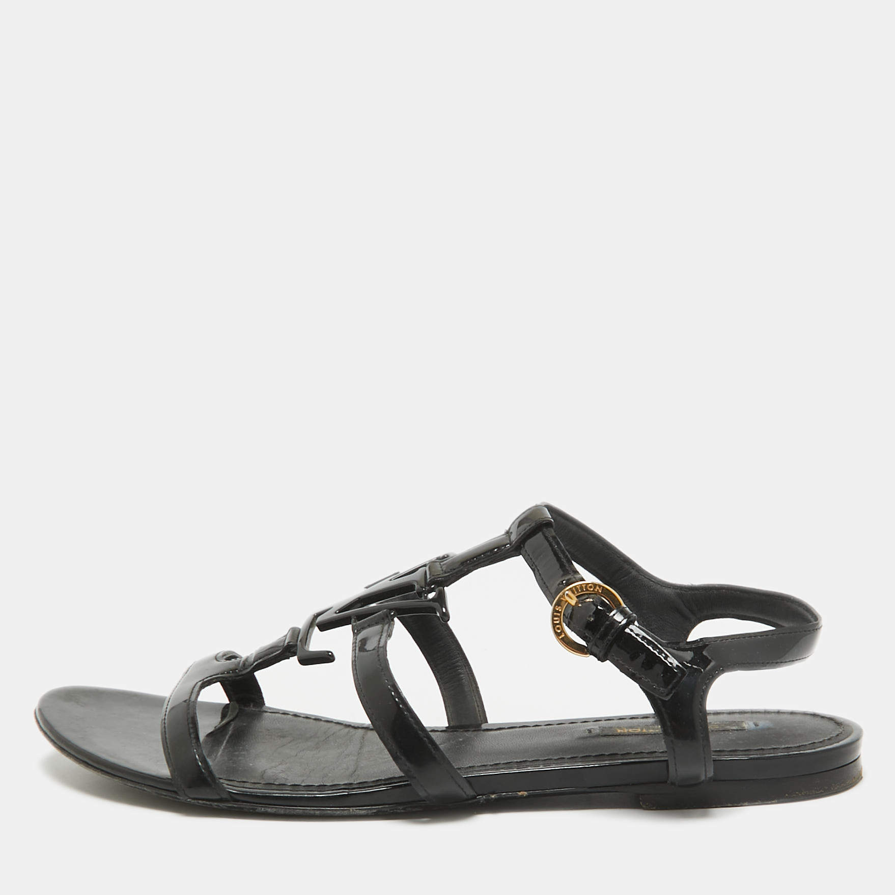 مملوكة مسبقًا Louis Vuitton Black Patent Leather Paradiso Flat Sandals Size 40
