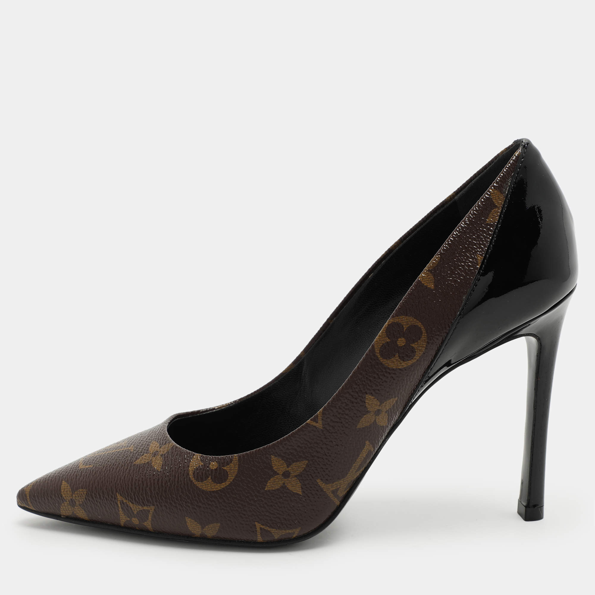 Louis Vuitton Brown/Black Monogram Canvas and Patent Leather Chérie Pumps Size 37