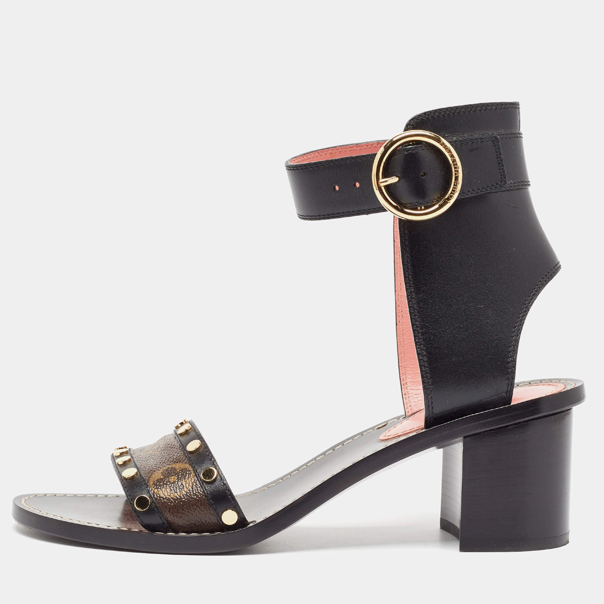Pre Owned Louis Vuitton Black Canvas and Leather Passenger Ankle Strap Sandals 41