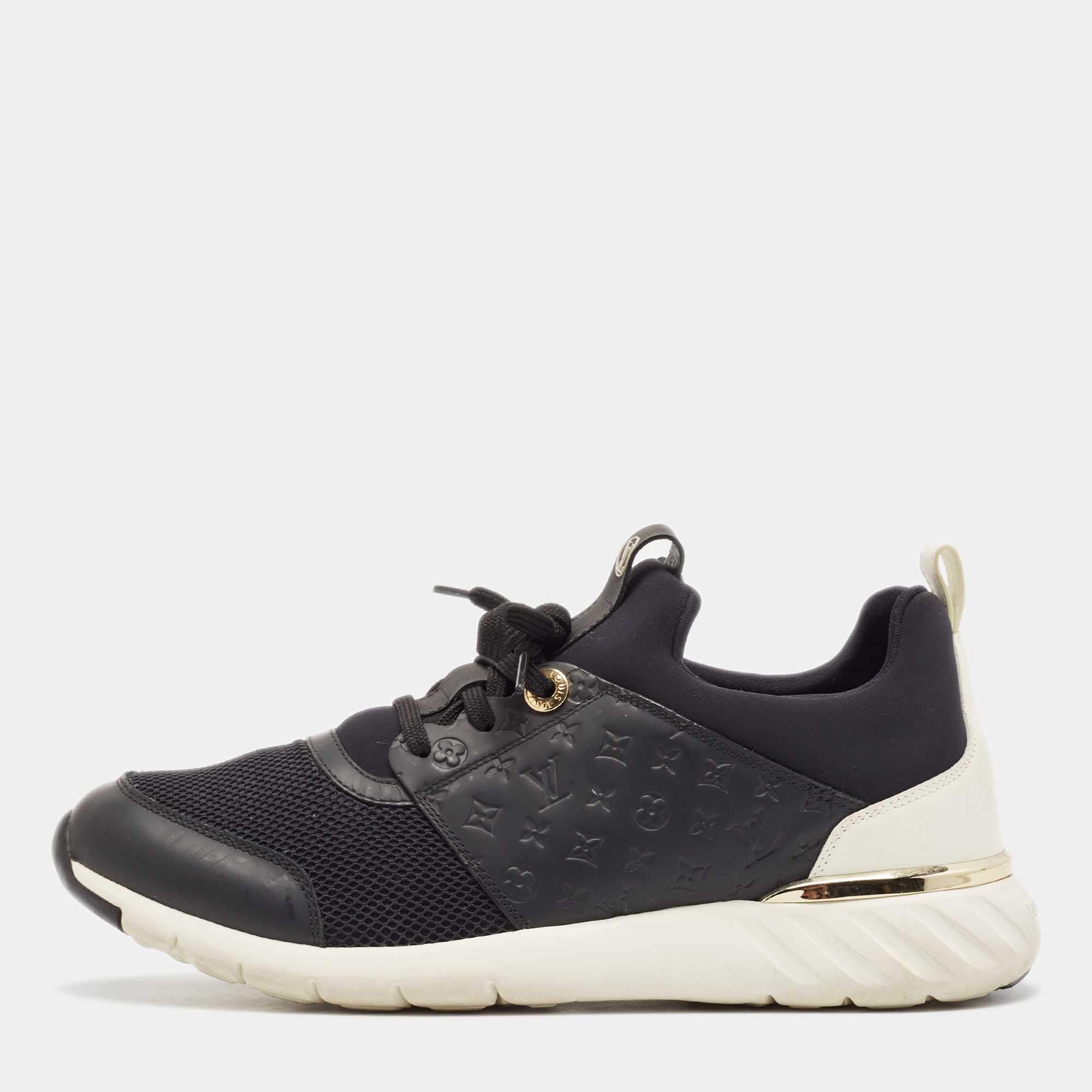 Louis Vuitton Black Mesh and Neoprene LV Trainer Lace Up Sneakers Size 40