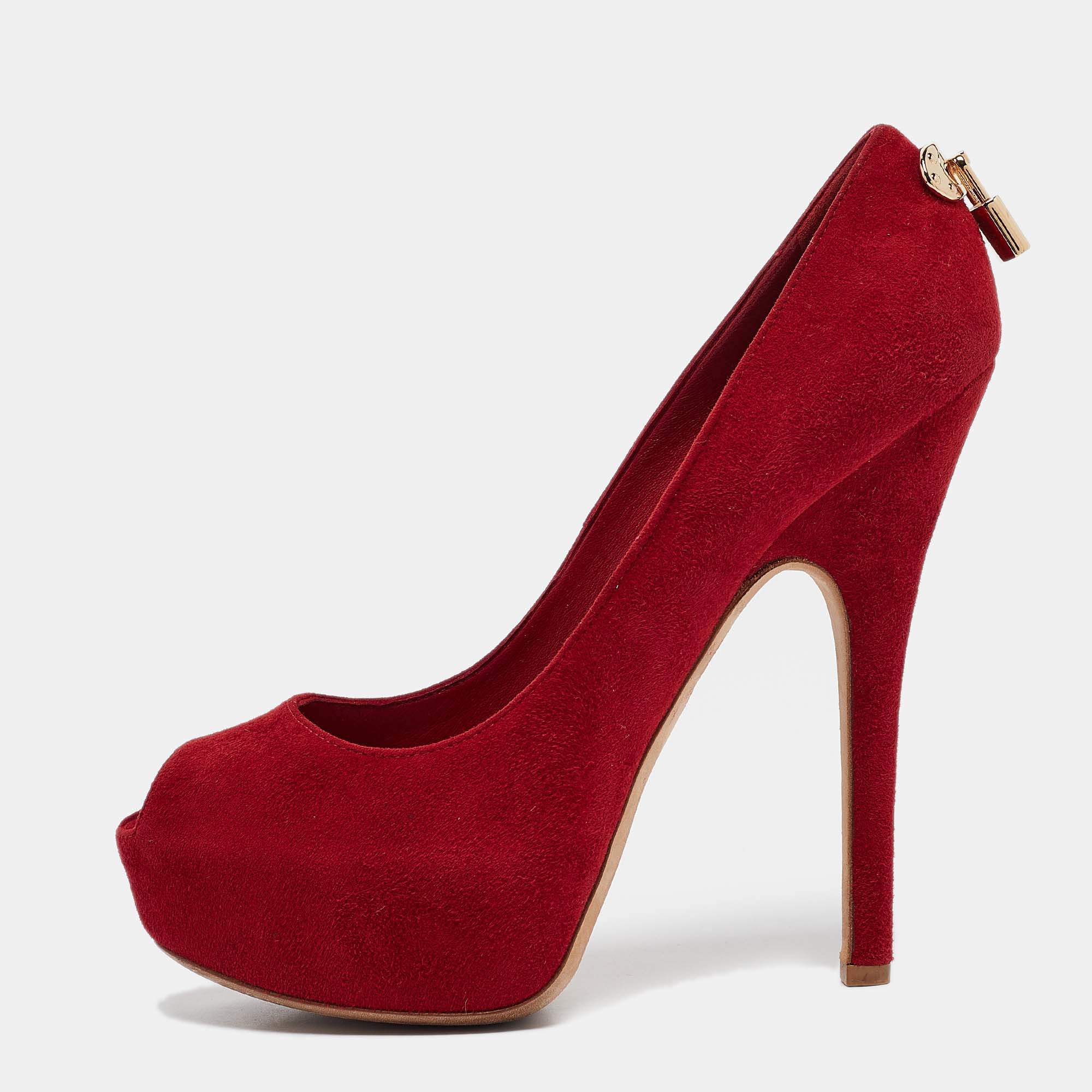 Pre Owned Louis Vuitton Red Suede Oh Really! Platform Pumps Size 38