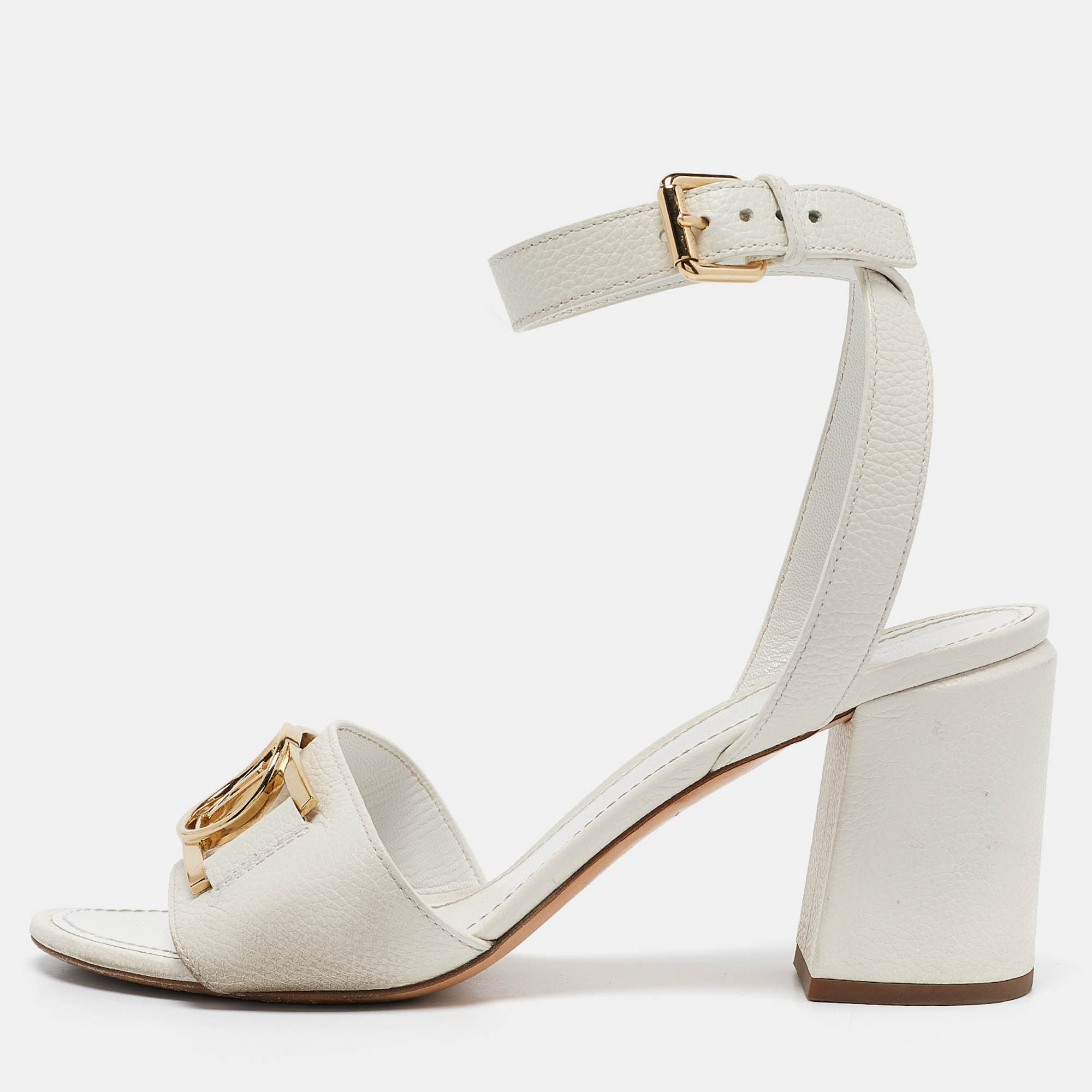 Pre Owned Louis Vuitton White Leather Ankle Strap Sandals Size 41