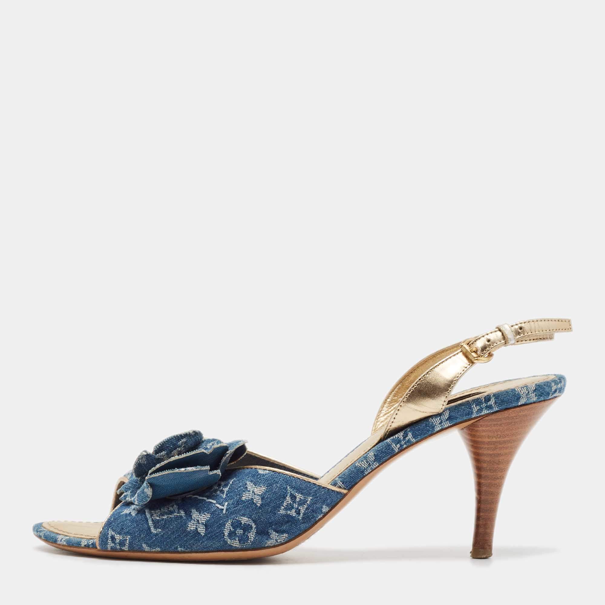 Louis Vuitton Blue Denim Slingback Sandals Size 39.5