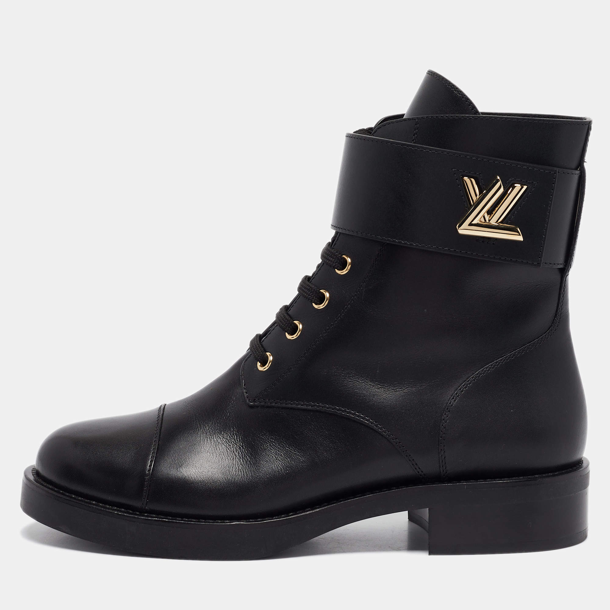 Louis Vuitton Black Leather Wonderland Flat Ranger Combat Boots Size 40