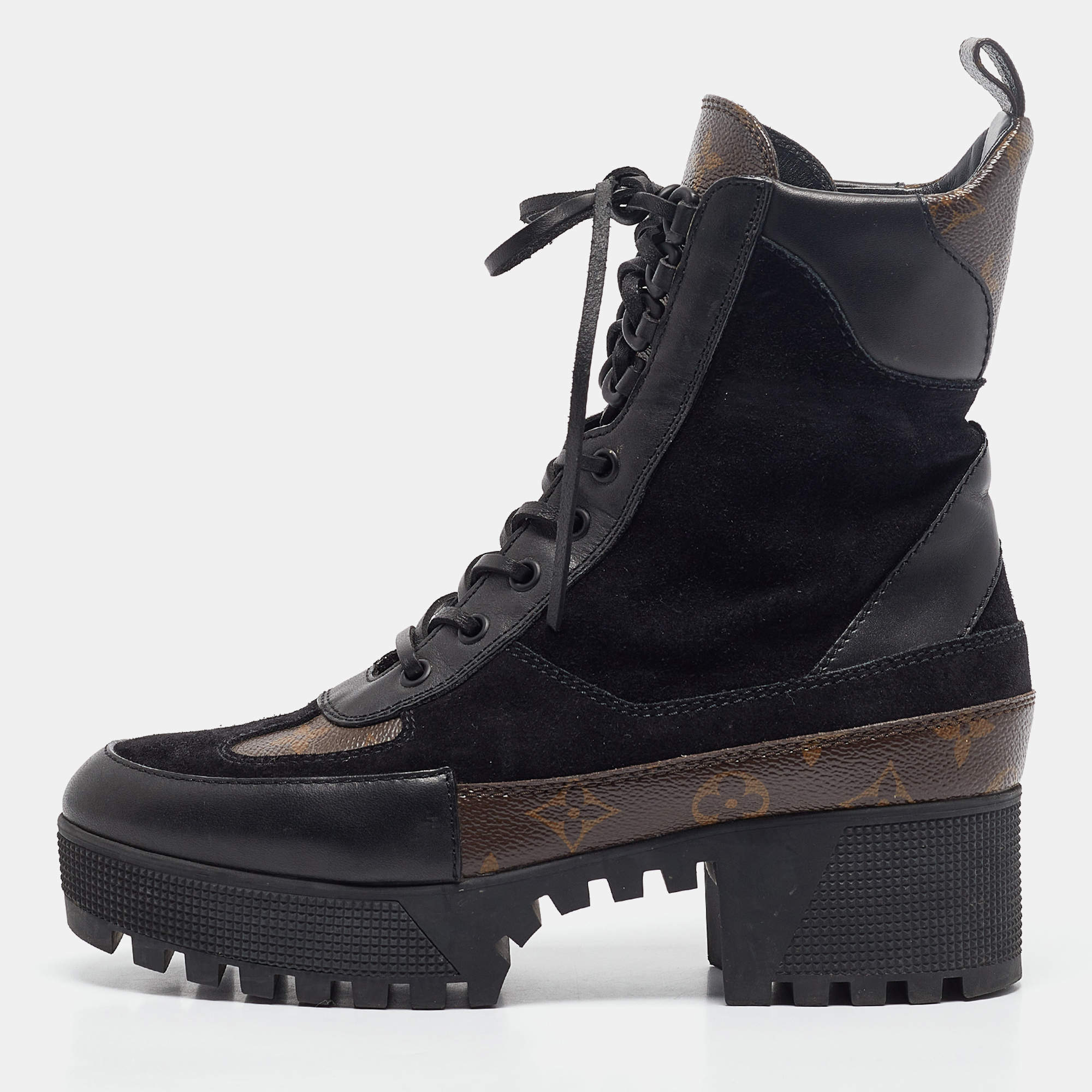 Louis Vuitton Black Suede and Monogram Canvas Laureate Desert Boots Size 39