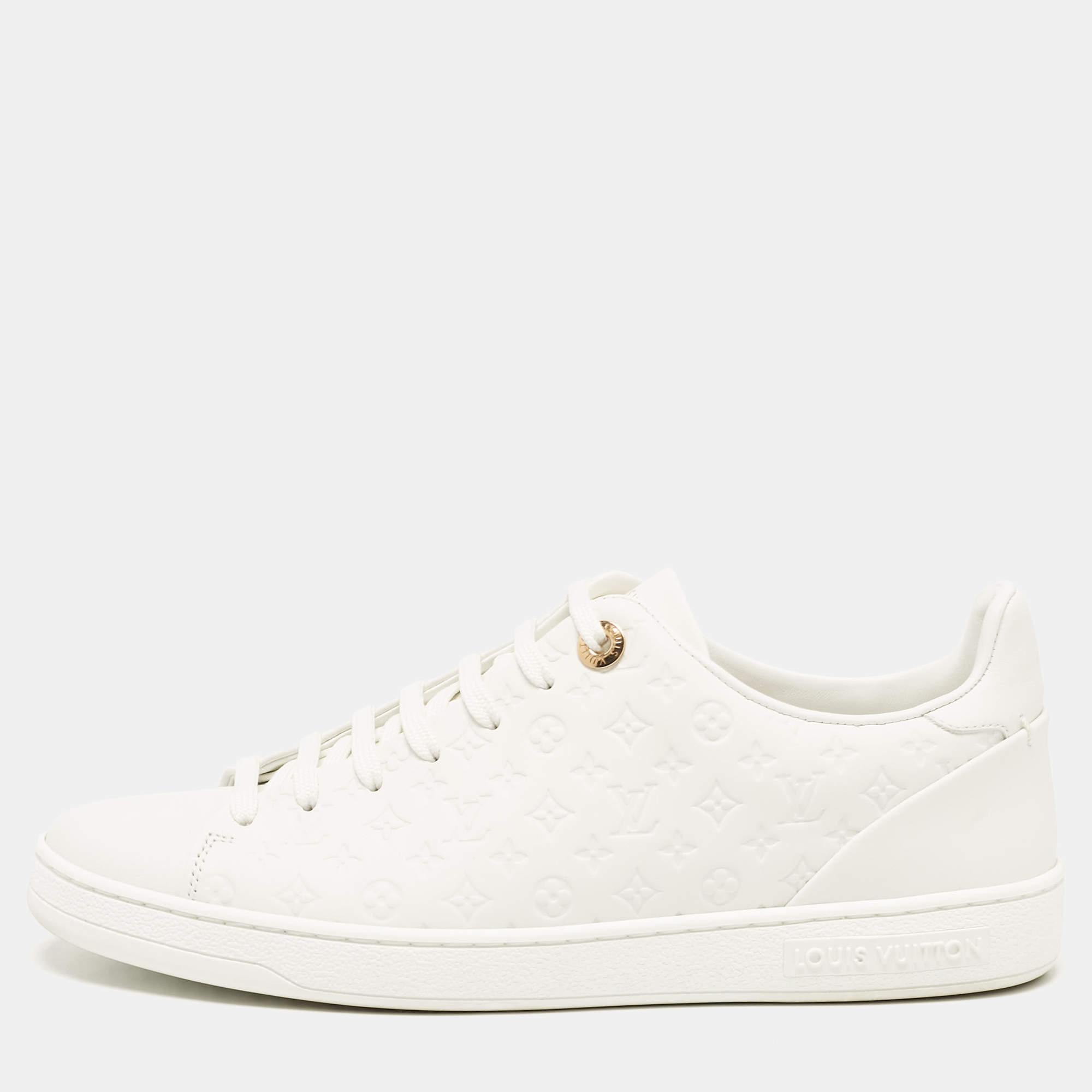 Louis Vuitton White Monogram Debossed Leather Frontrow Sneakers Size 37.5