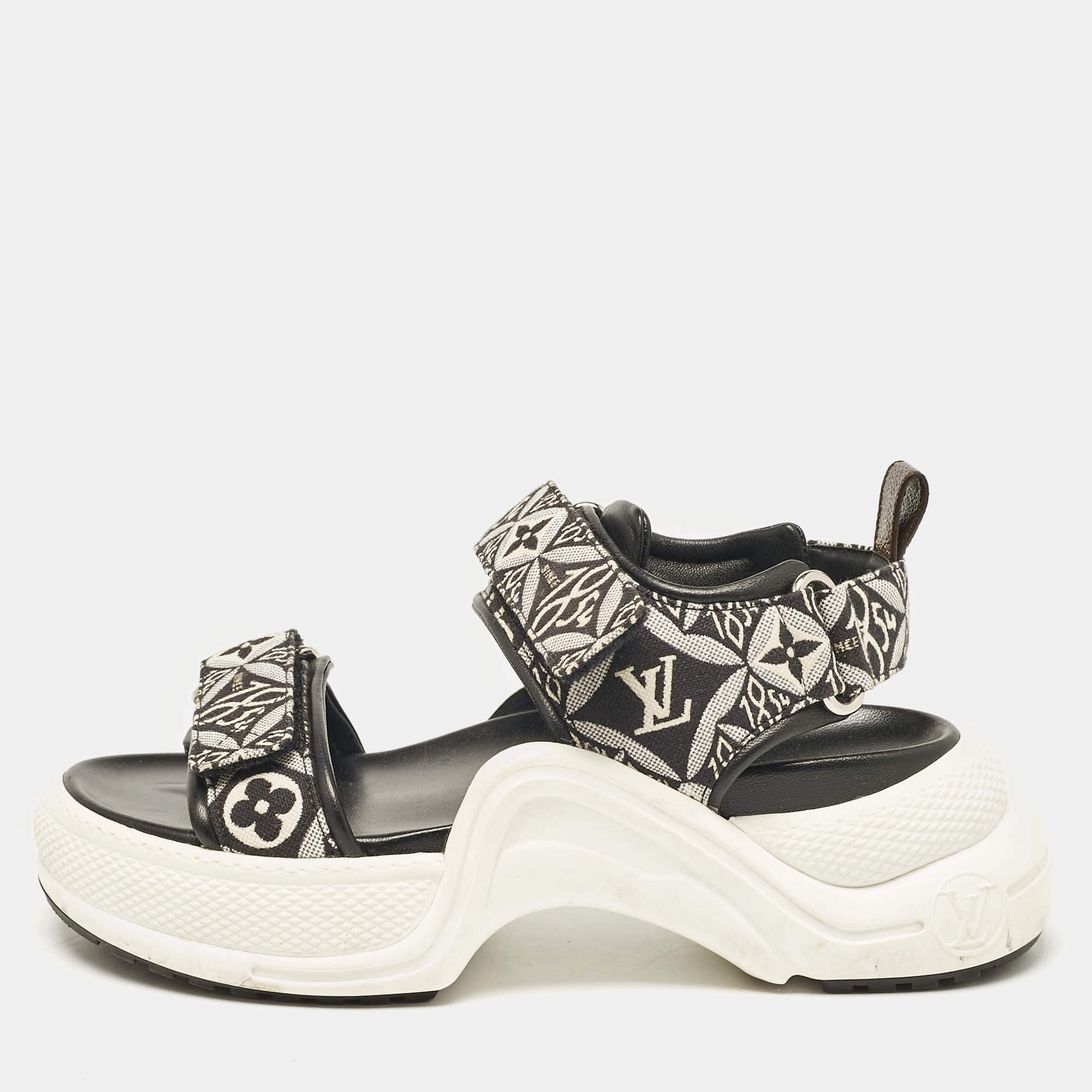Pre Owned Louis Vuitton Black/White Archlight Ankle Strap Sandals Size 39
