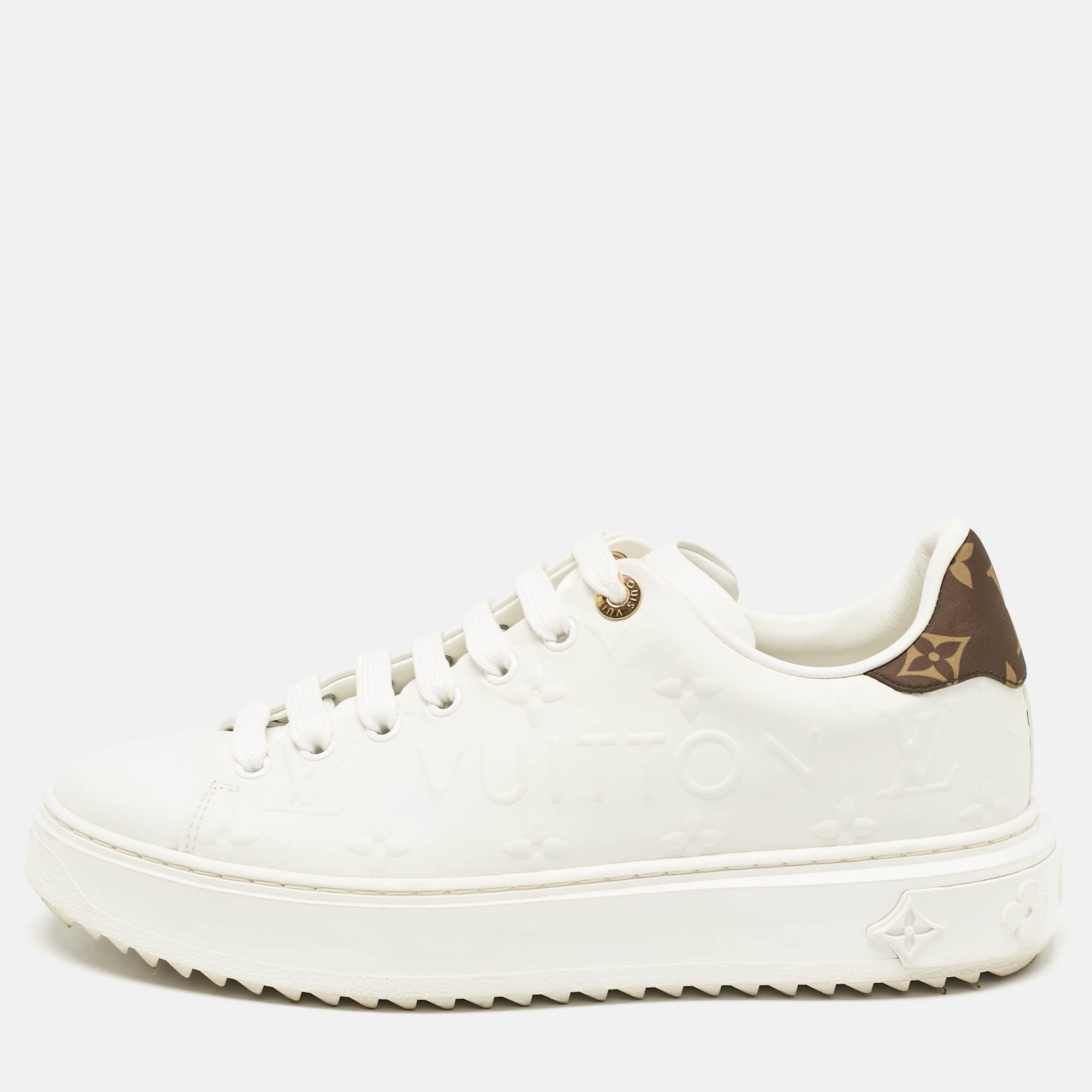 Louis Vuitton White Leather Time Out Lace Up Sneakers Size 39