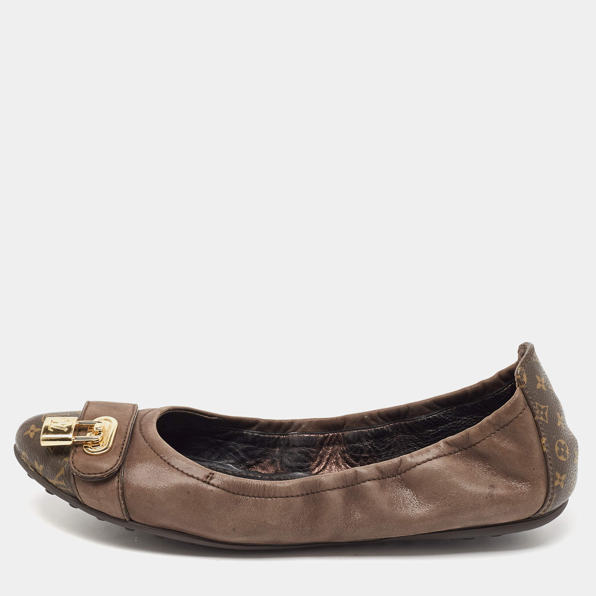 Louis Vuitton Brown Nubuck and Monogram Canvas Lucky Ballet Flats Size 38.5