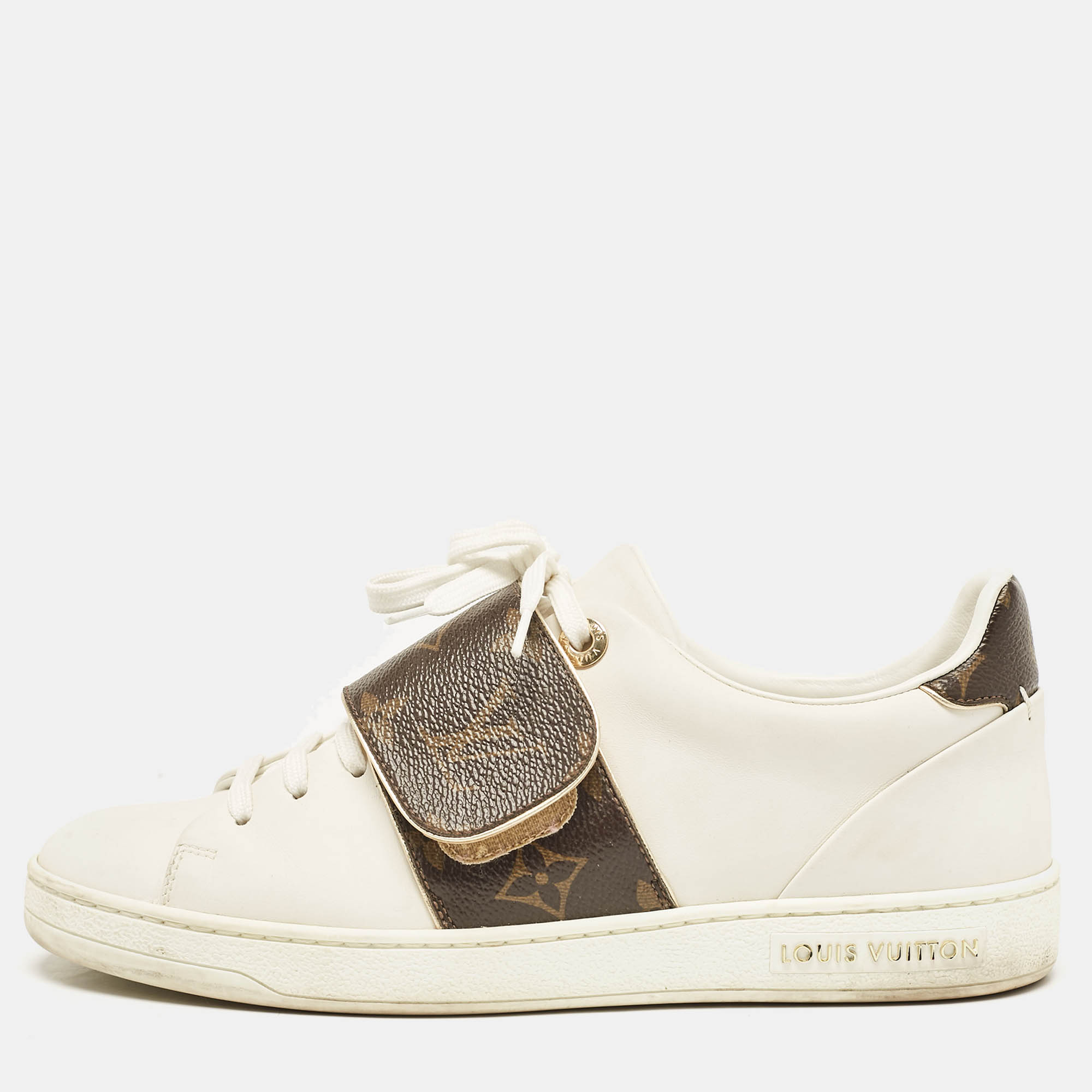 Louis Vuitton White Leather and Monogram Canvas Frontrow Sneakers Size 37