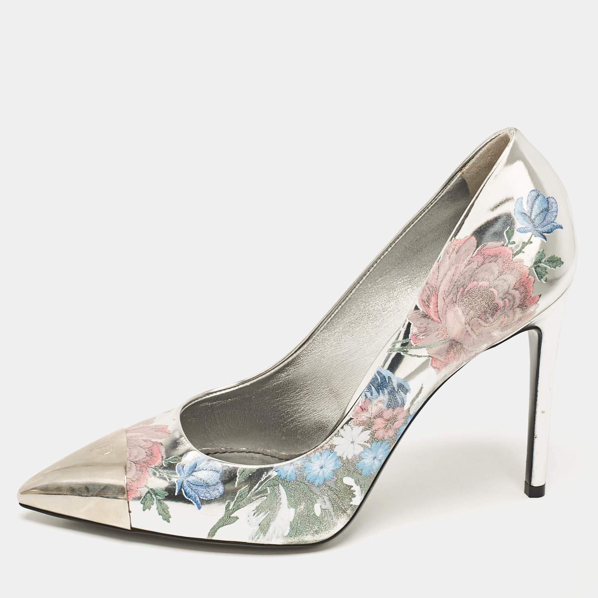 Louis Vuitton Silver Patent Leather Chérie Pointed Toe Pumps Size 38.5
