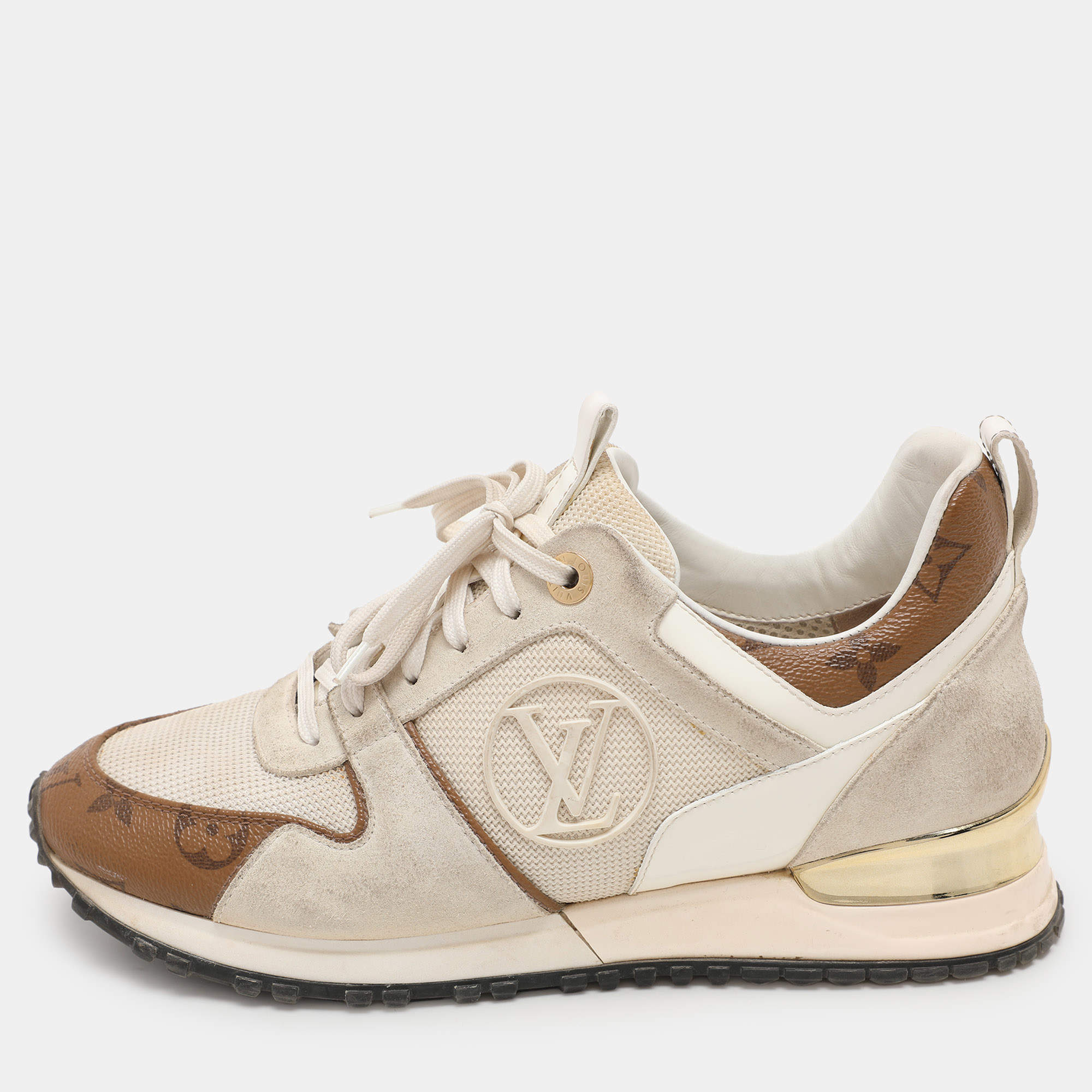 Louis Vuitton White Leather And Mesh Monogram Reverse Run Away Sneakers Size 38
