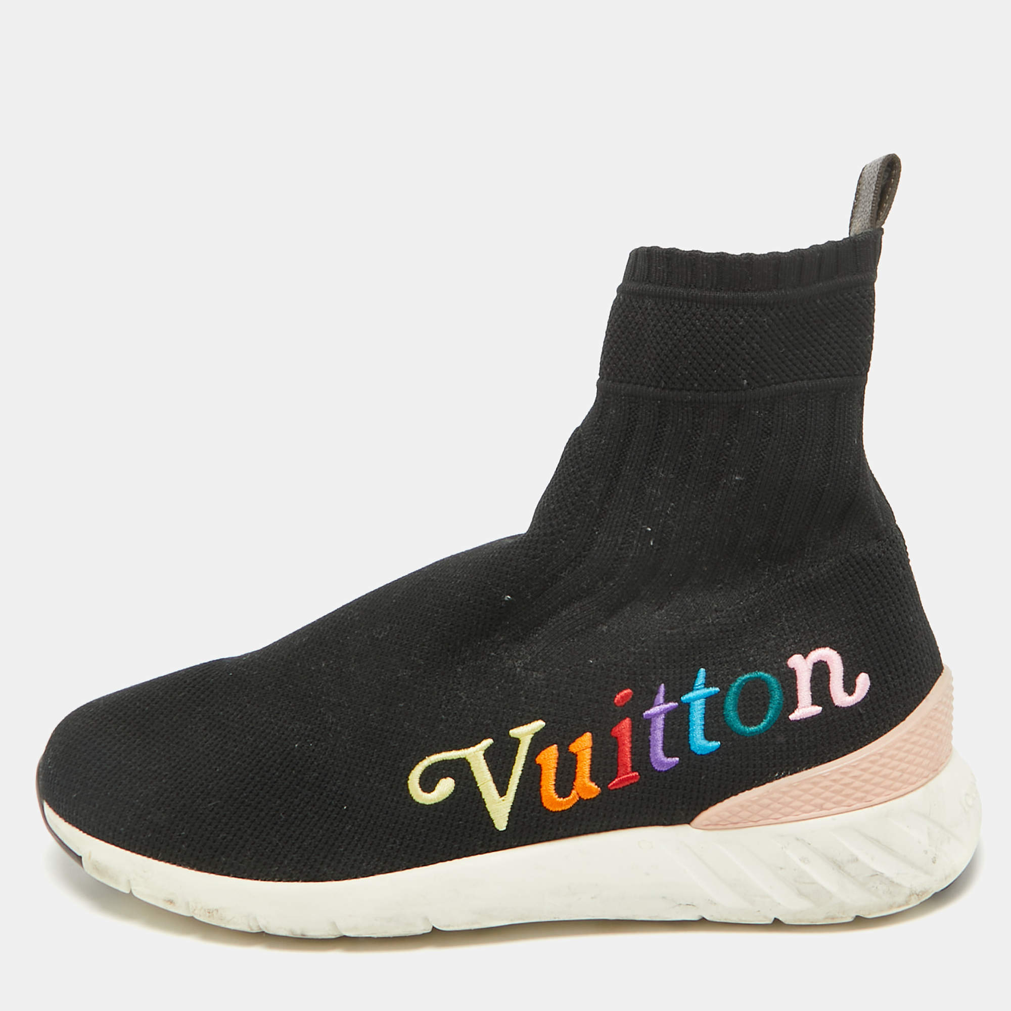 Louis Vuitton Black Knit Fabric Aftergame High Slip On Sneakers Size 40
