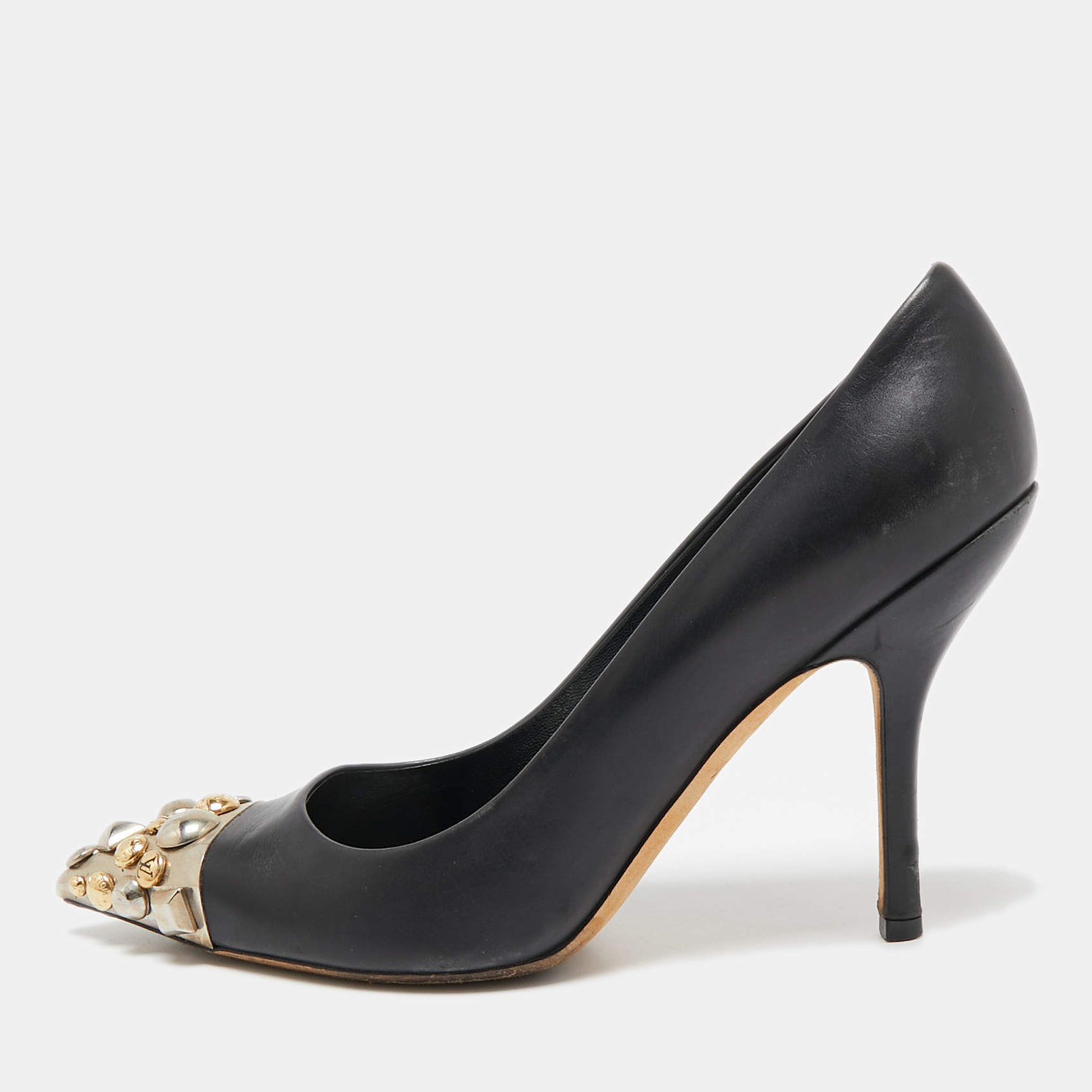 Louis Vuitton Black Leather Embellished Bernice Pumps Size 38