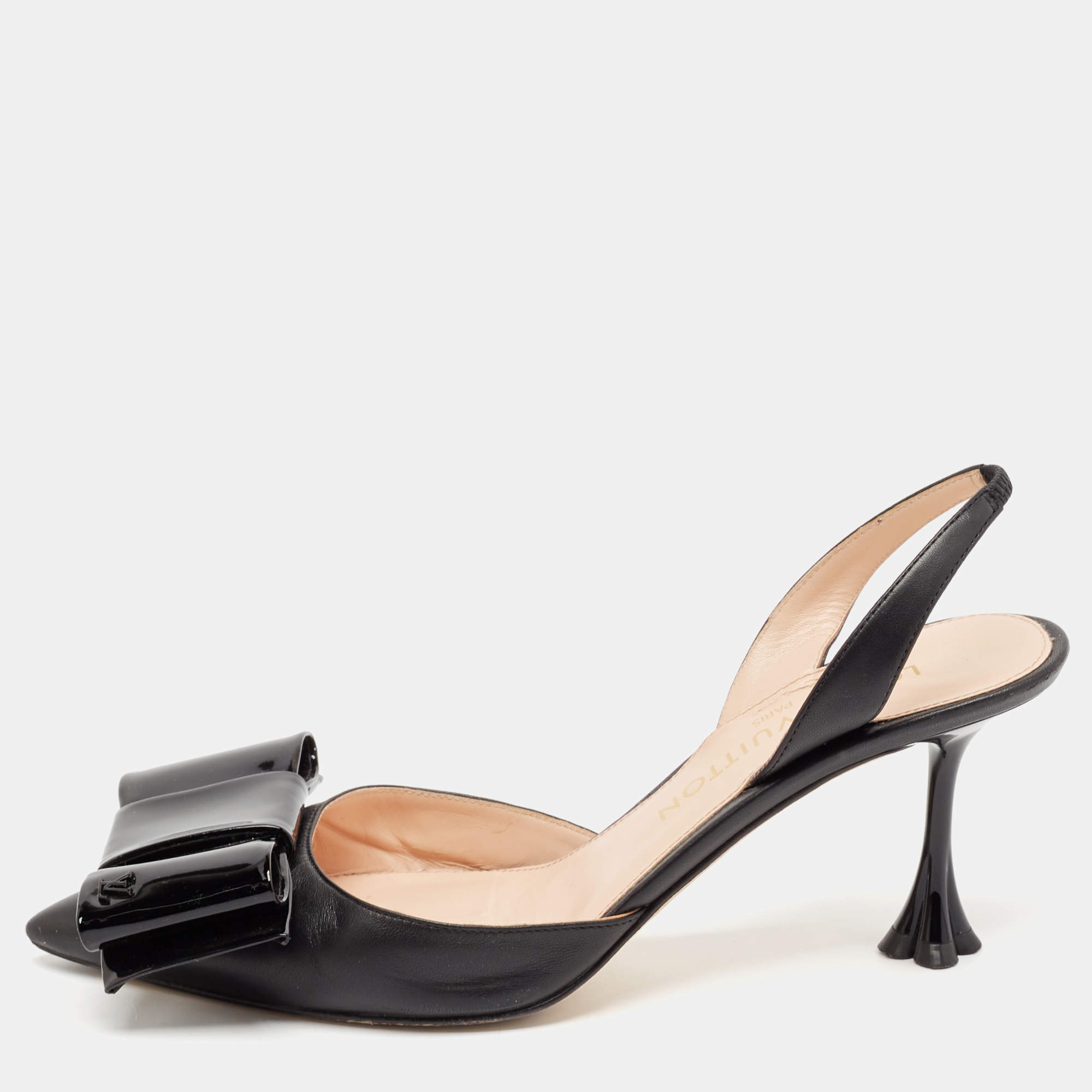 مملوكة مسبقًا Louis Vuitton Black Leather Blossom Slingback Pumps Size 37.5