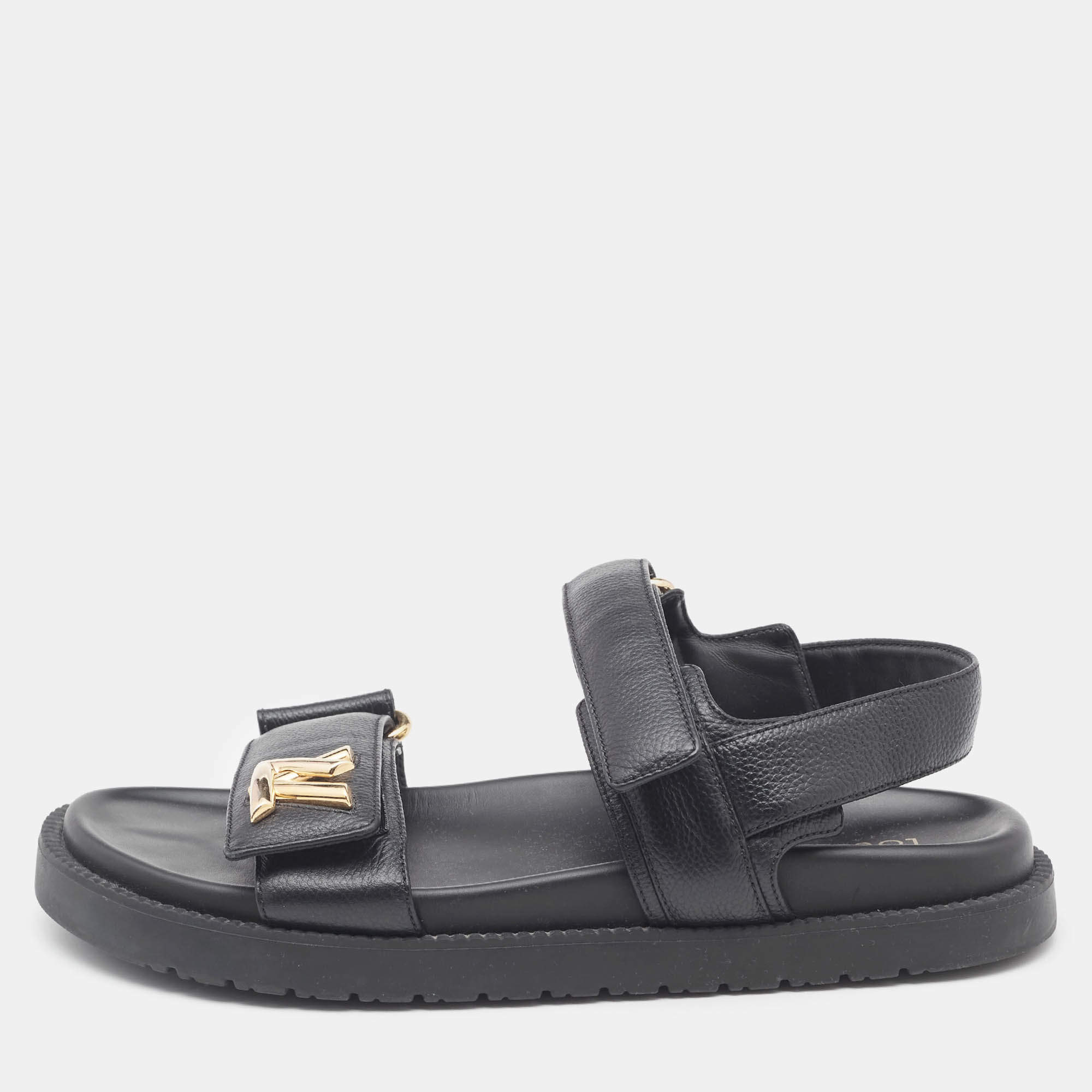 Louis Vuitton Black Leather Sunset Slingback Sandals Size 39